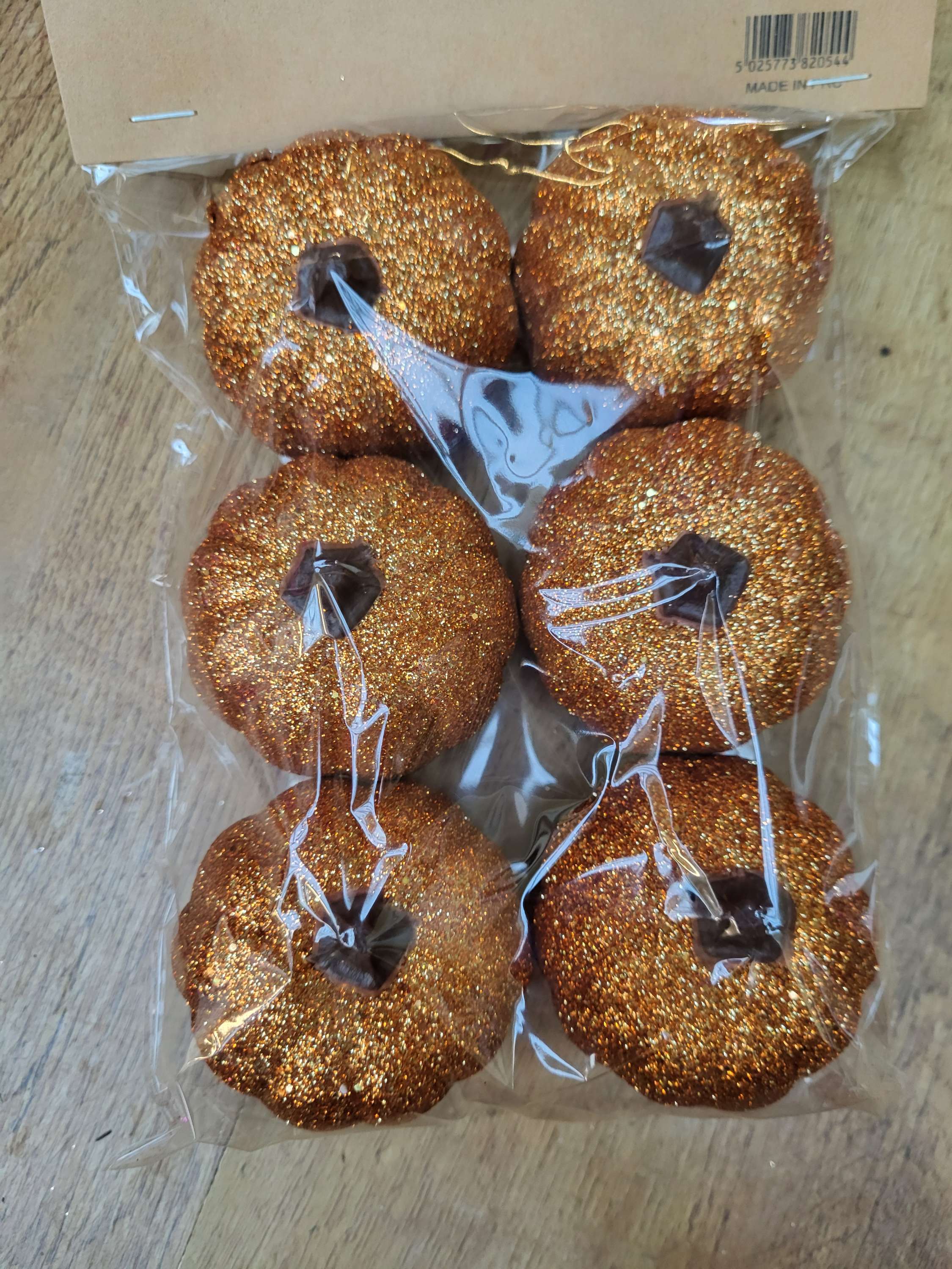 Pack of 6 orange glittered pumpkins image 0