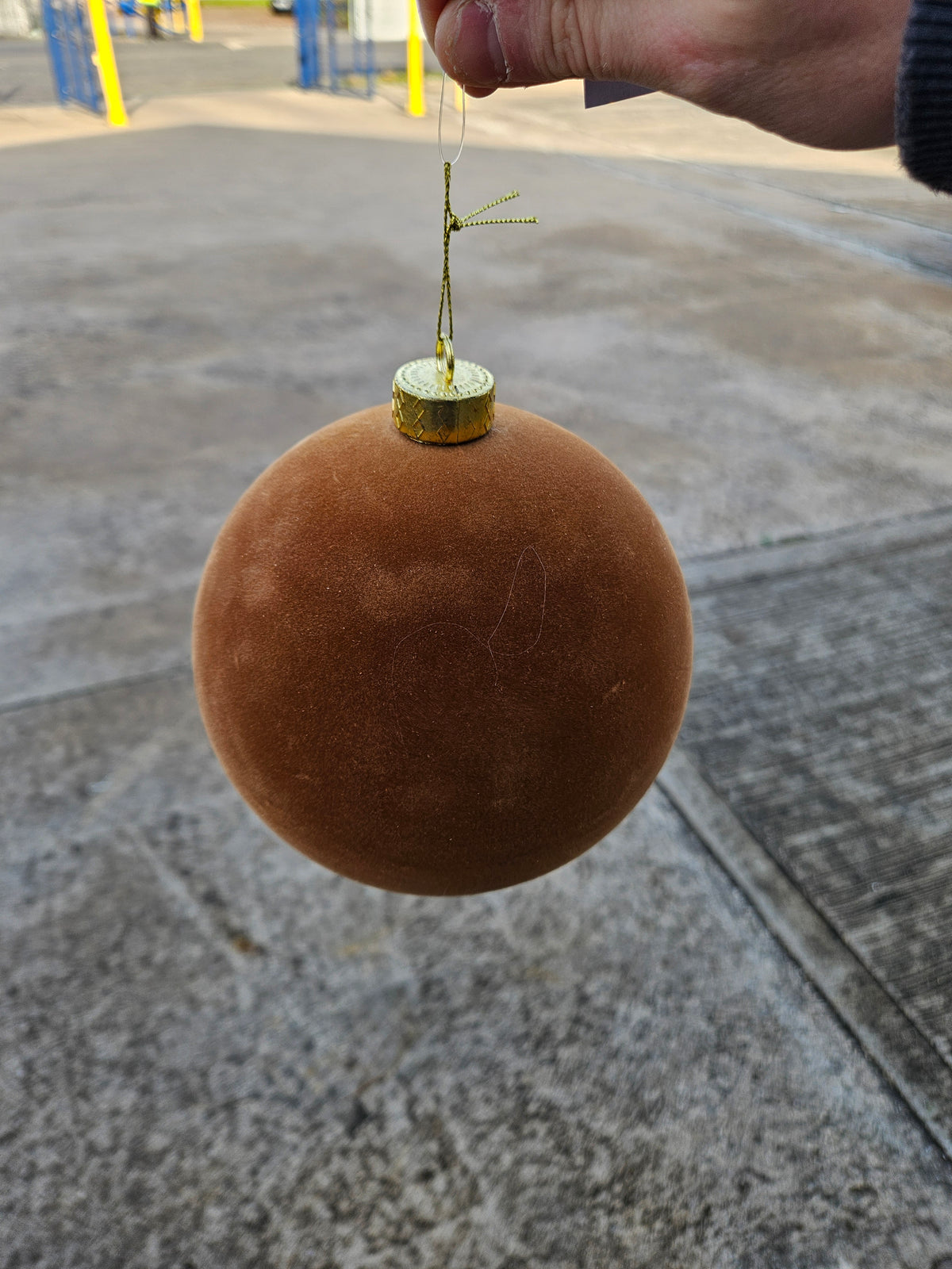 Large 15cm Pale Brown Velvet Bauble