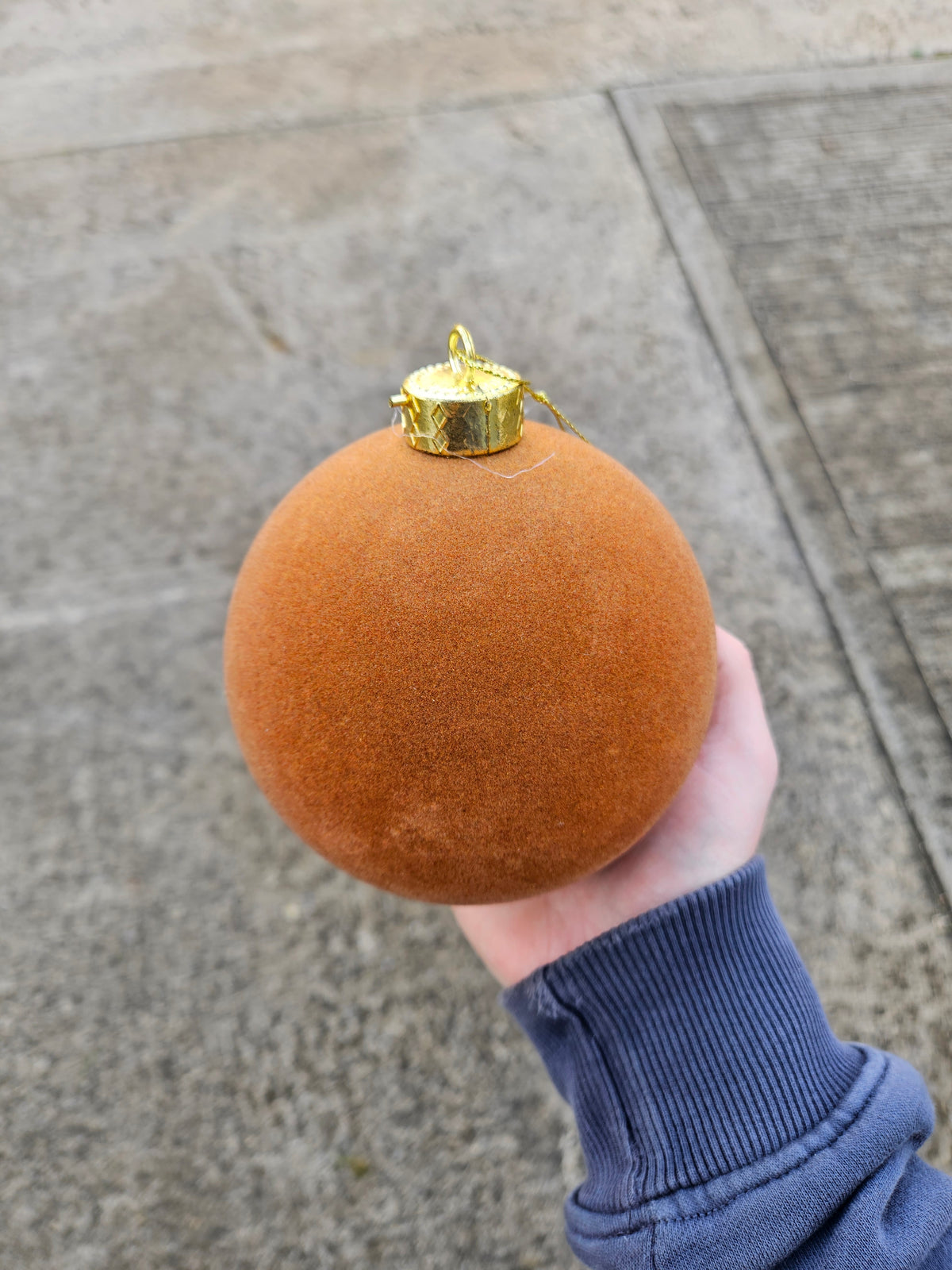Large 12cm Pale Brown Velvet Bauble