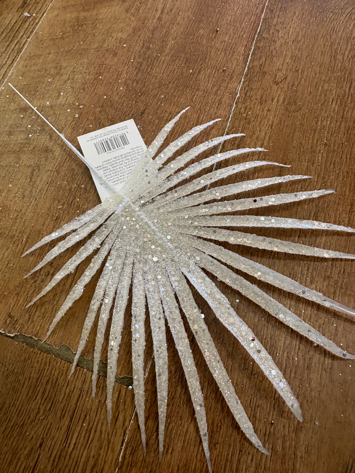 White glittered palm leaf pick