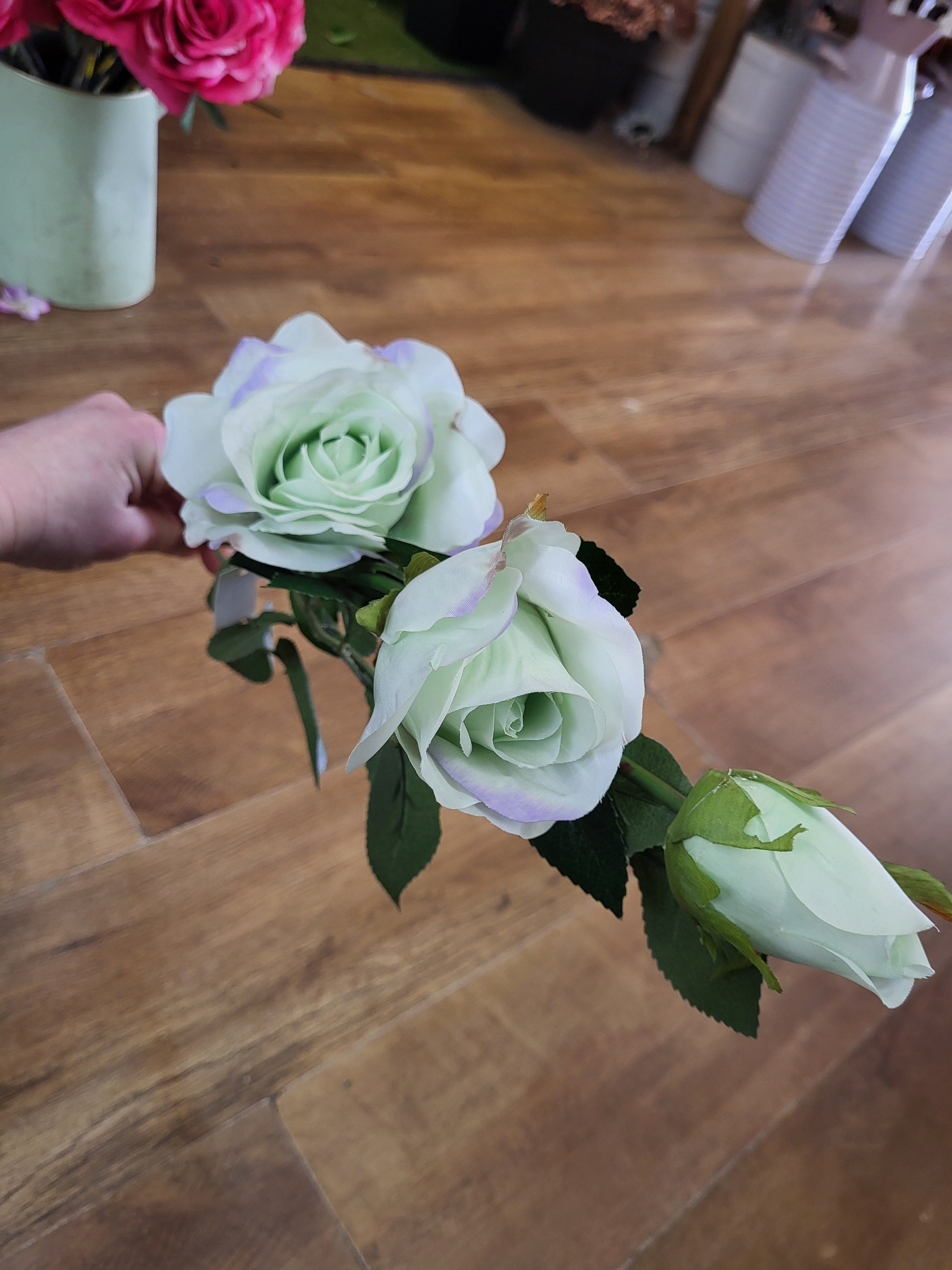 84cm long stem mint green triple rose head stem image 5