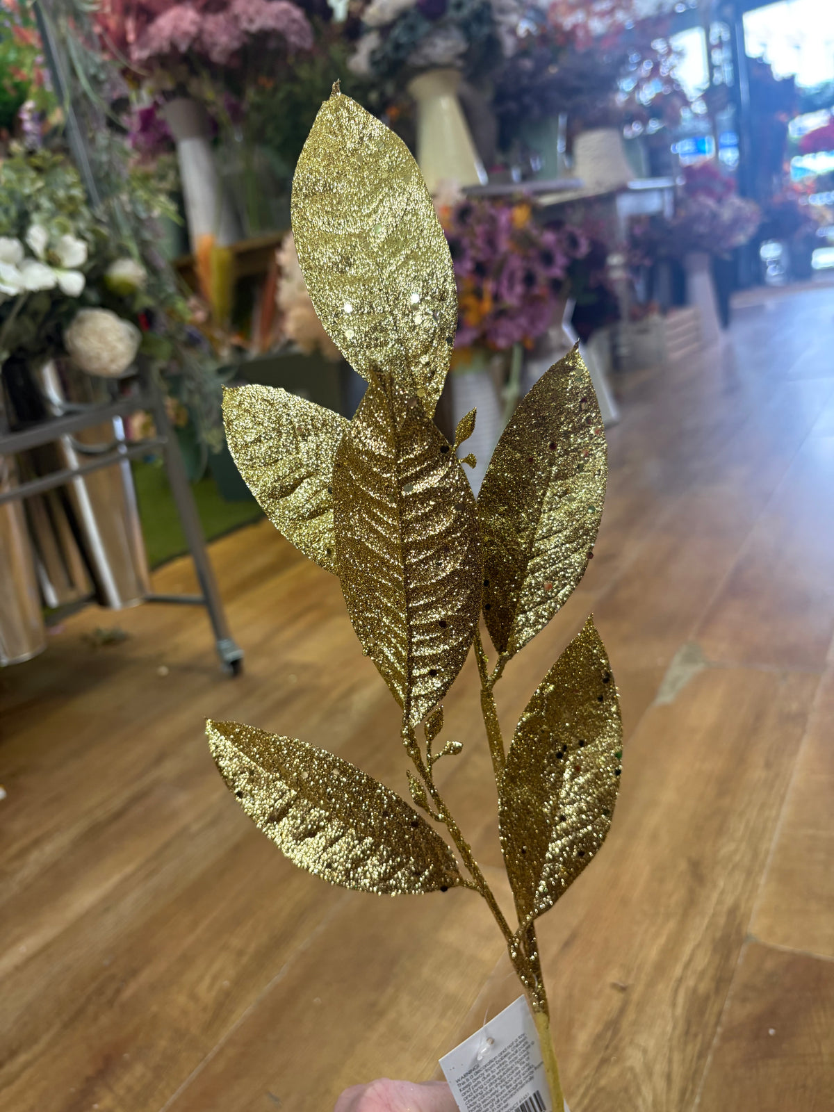 Long stem gold glittered foliage