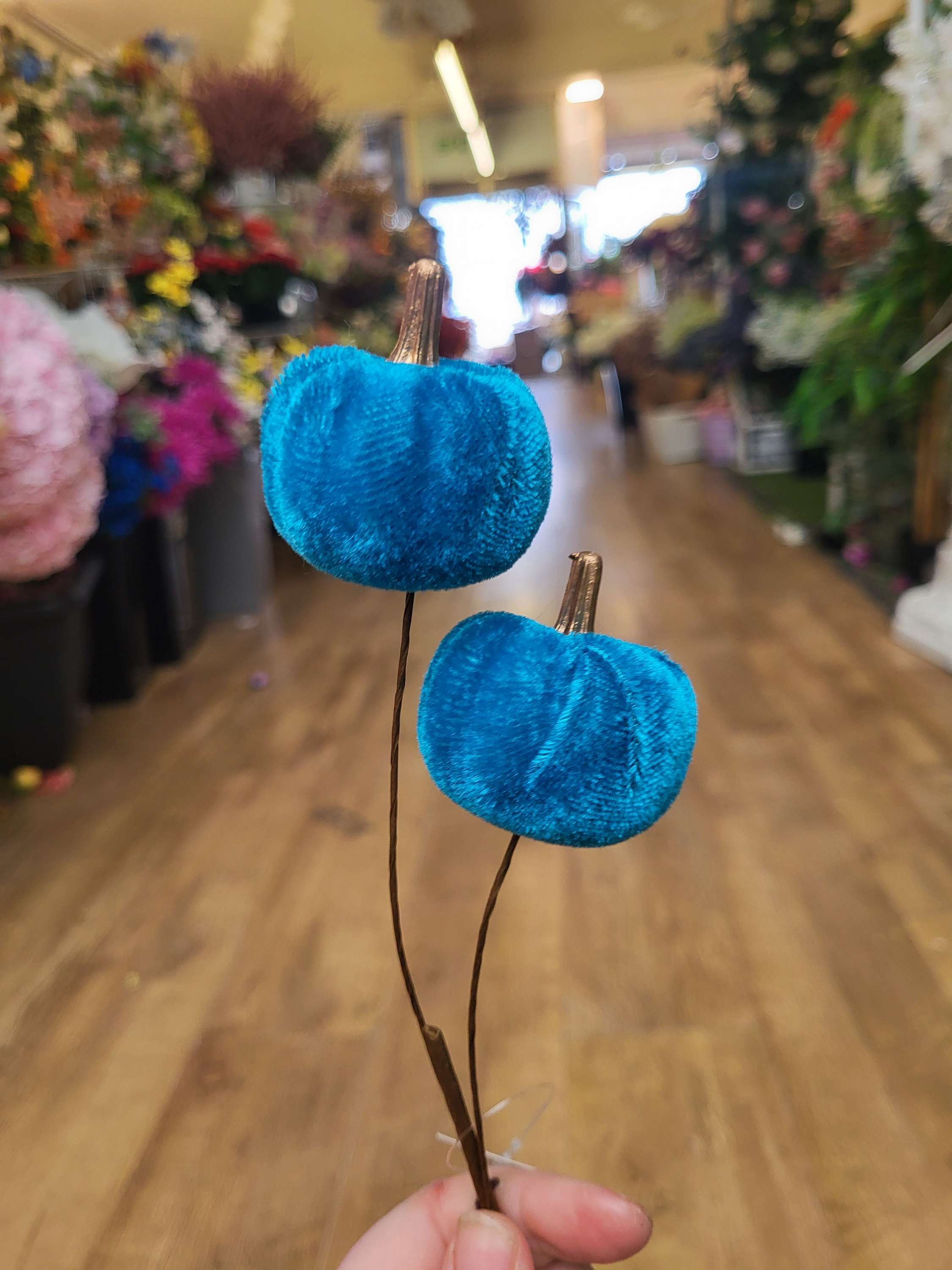 Medium length teal blue velvet pumpkin stem  image 0