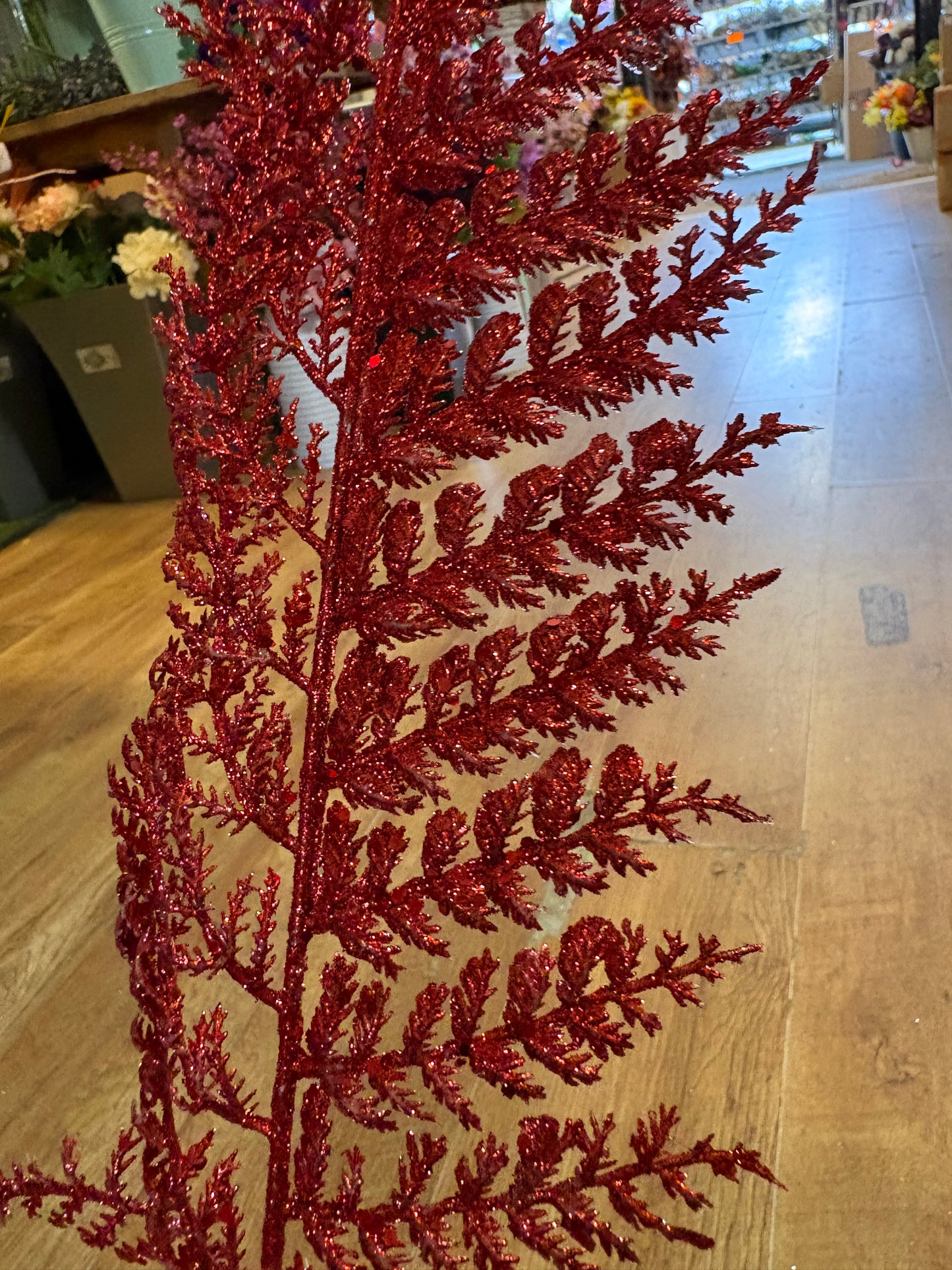 80cm tall glittered fern stem - 3 colours available