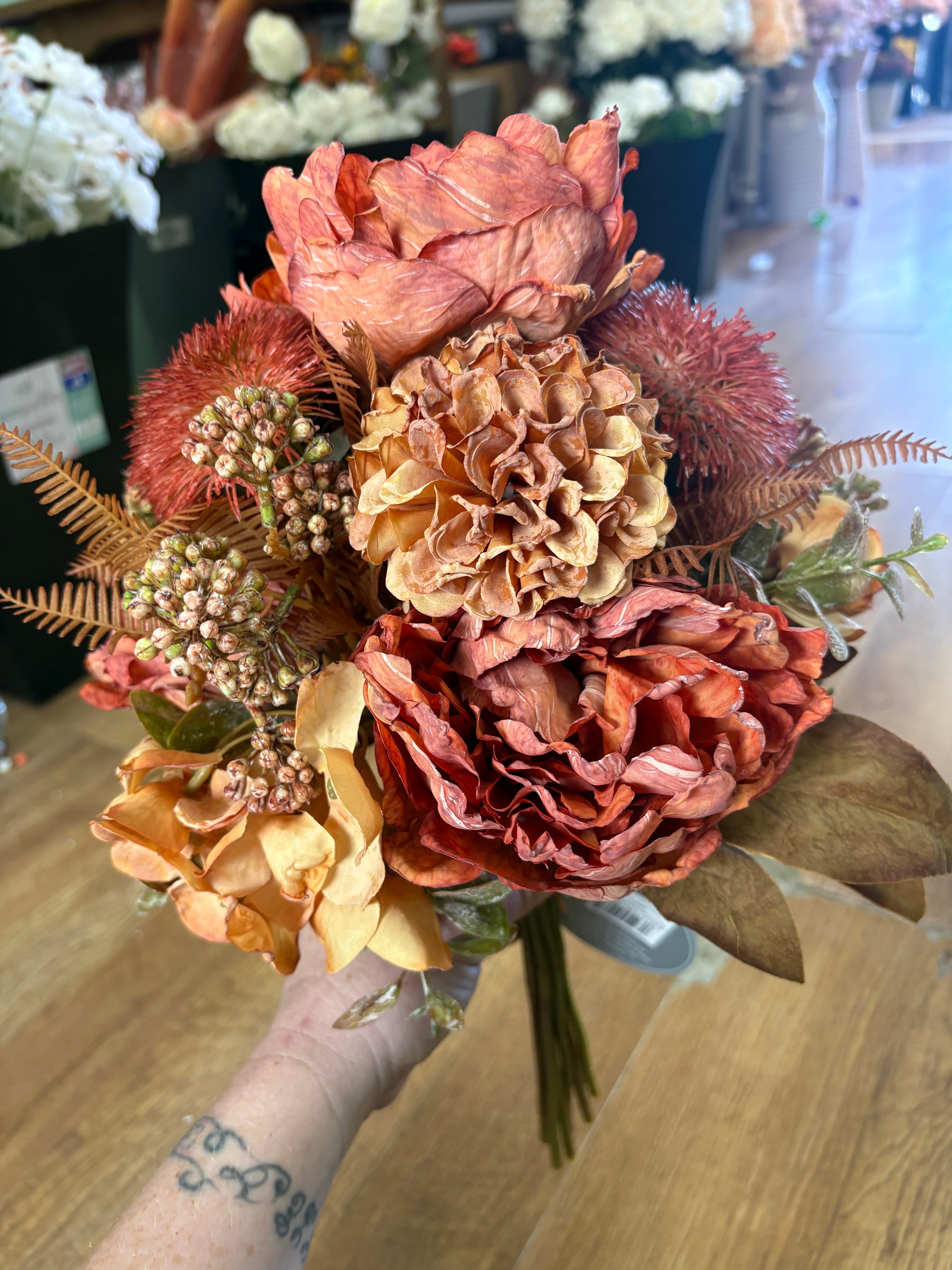 Hand tied dried inspired autumnal orange bridesmaid bouquet - 11 stems of premium florals