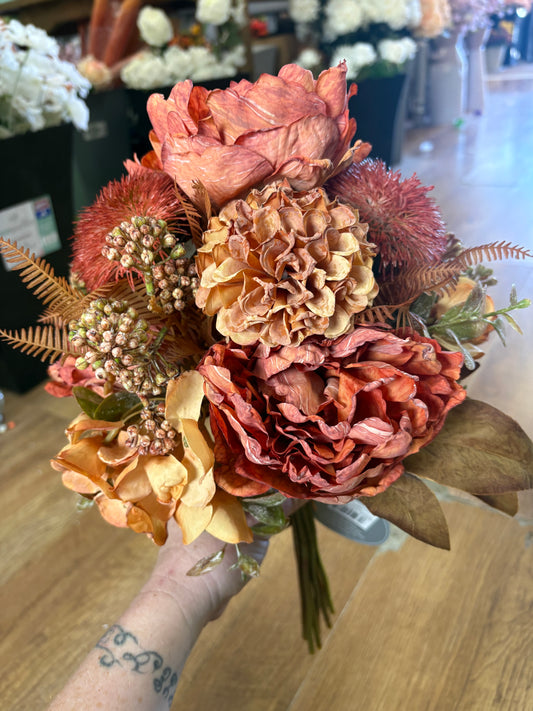 Hand tied dried inspired autumnal orange bridesmaid bouquet - 11 stems of premium florals