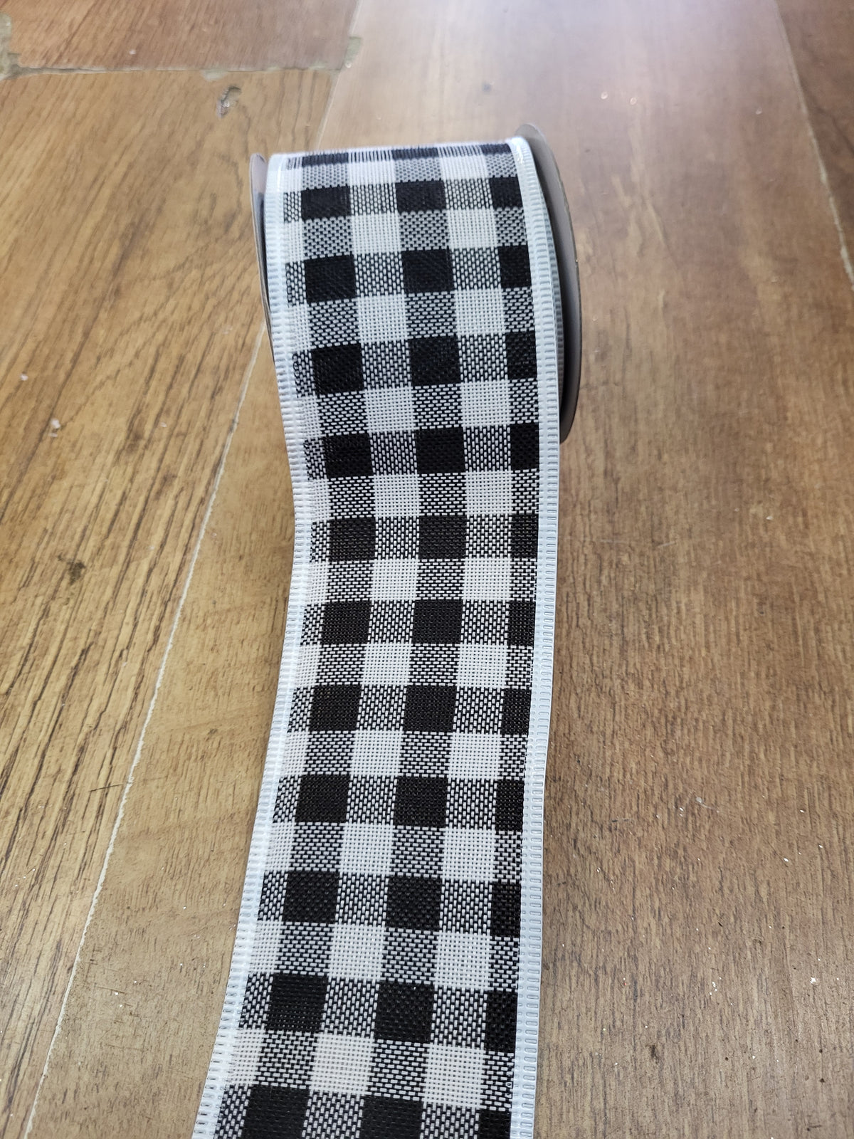2.7m approx. roll of black/white gingham wired ribbon image 0