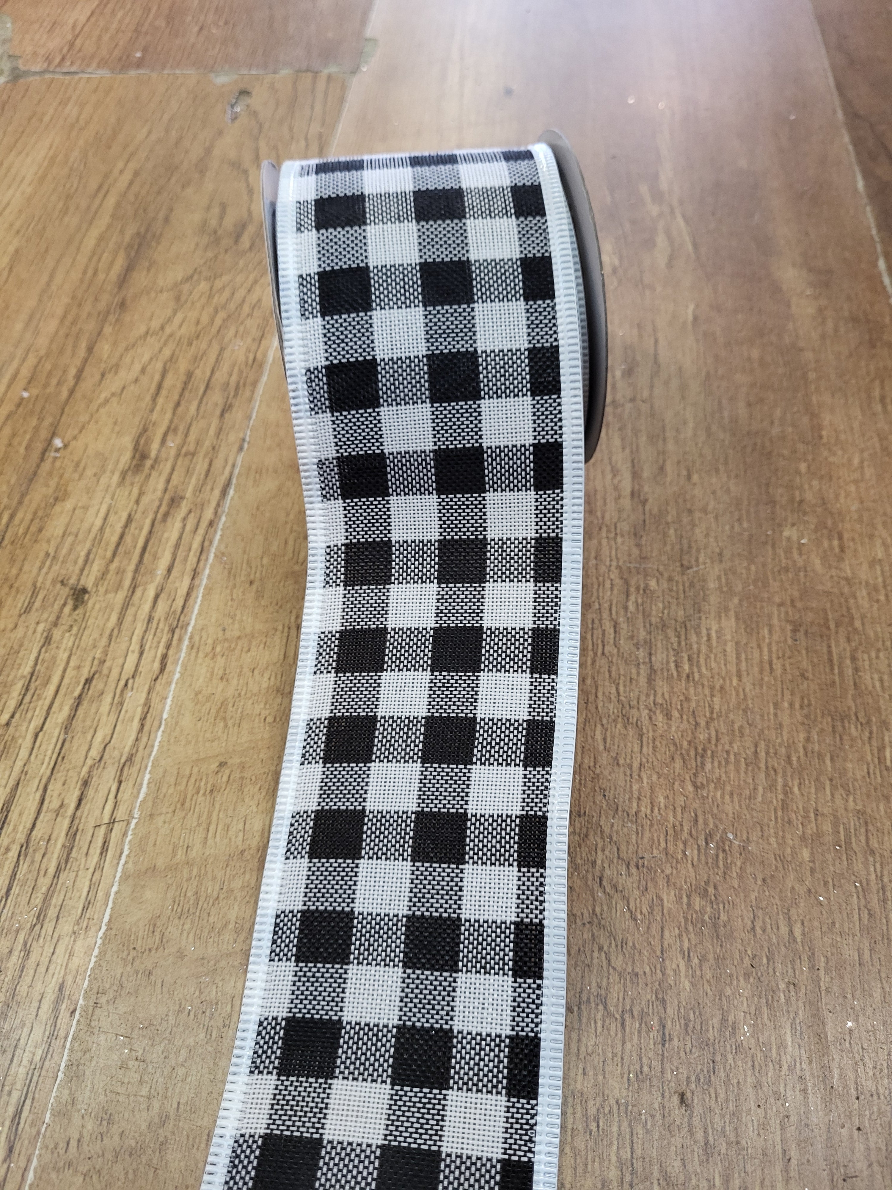 2.7m approx. roll of black/white gingham wired ribbon image 0