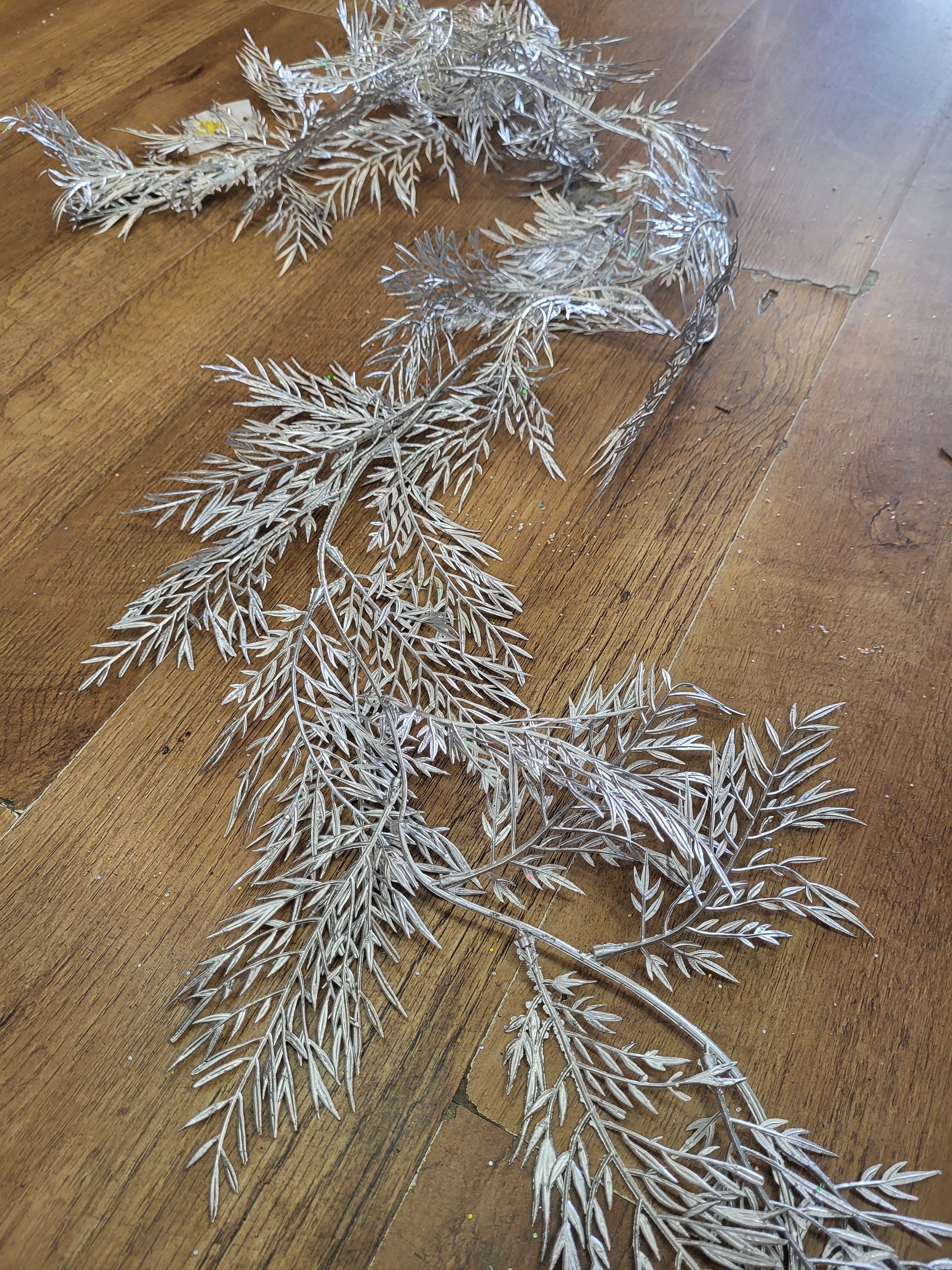 6 ft slightly glittered metallic Silver fern garland image 4