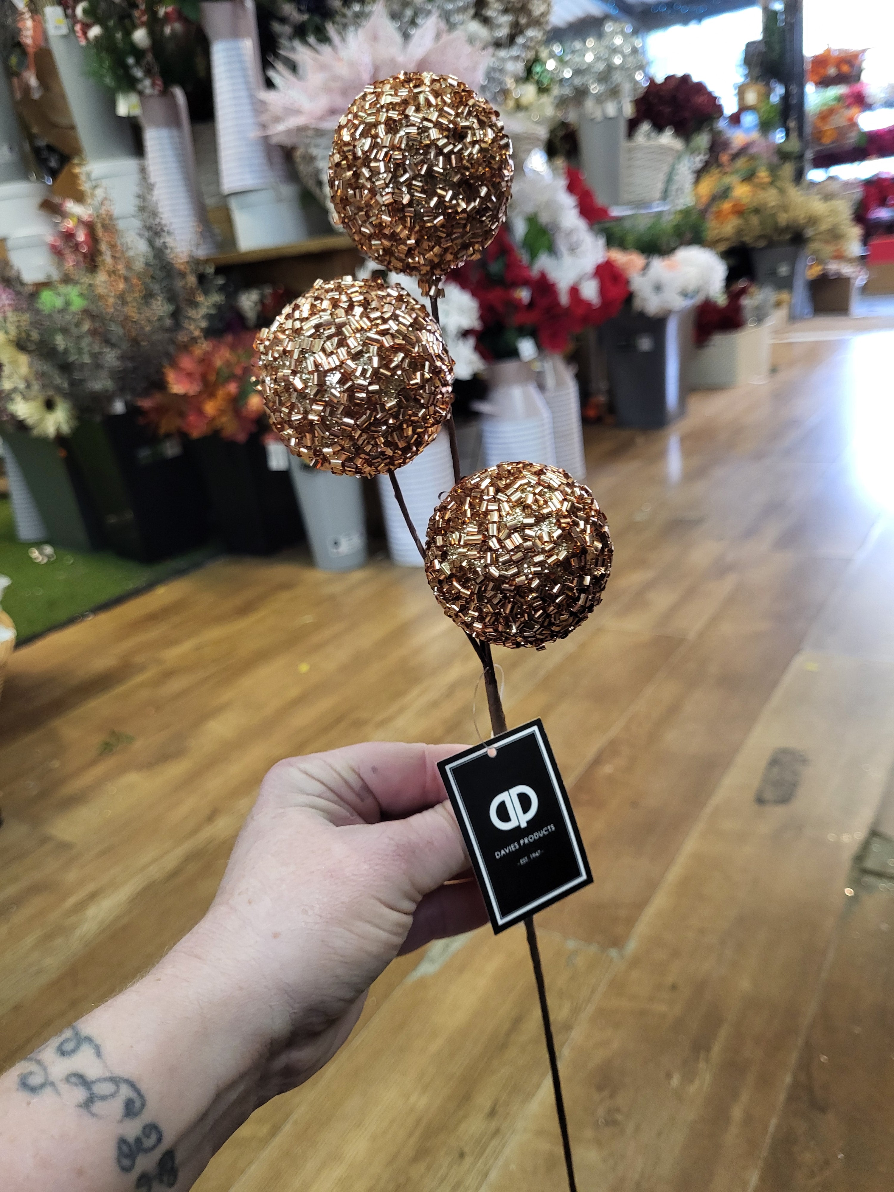 Medium length triple gold beaded bauble stem image 3