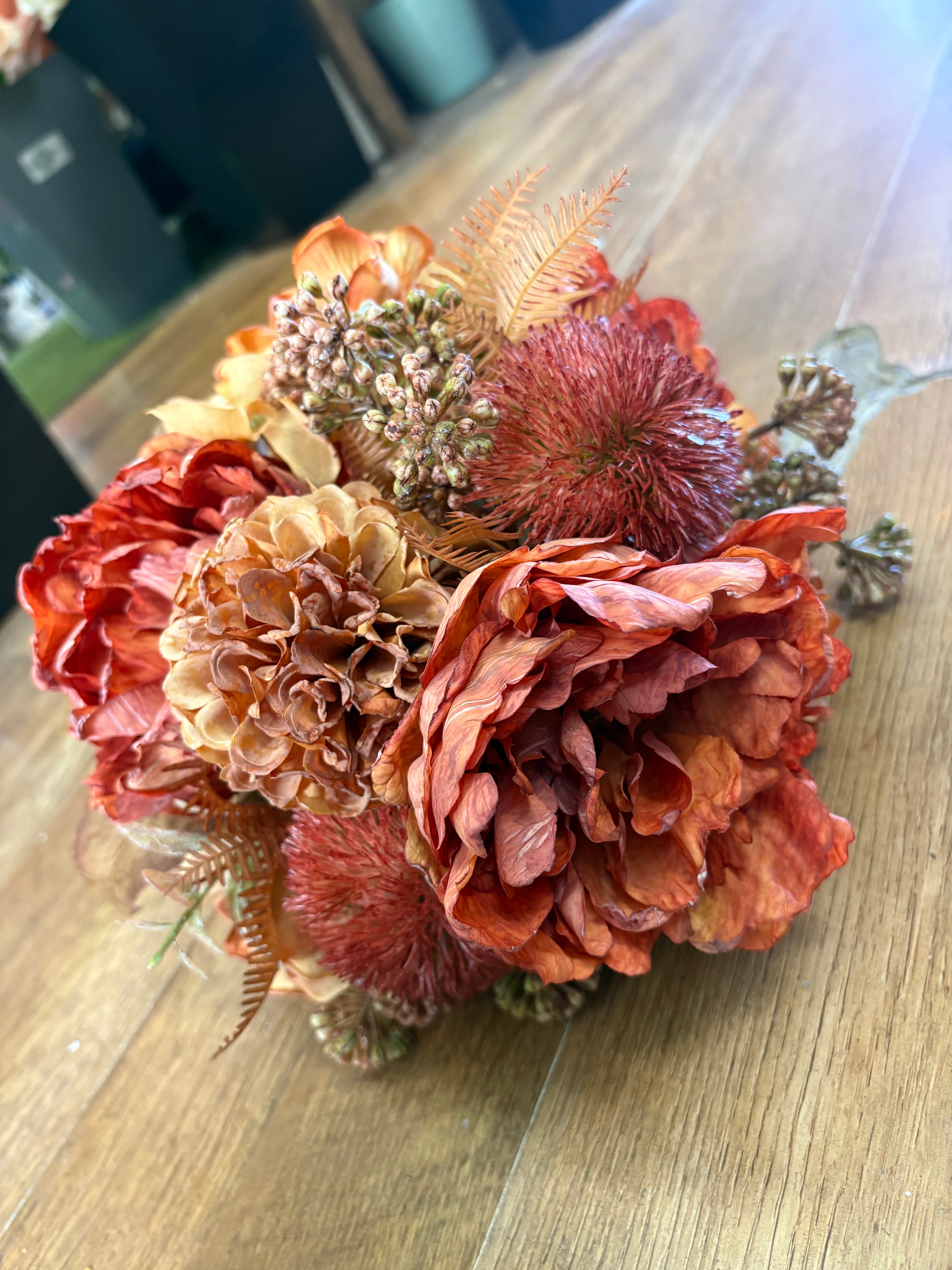Hand tied dried inspired autumnal orange bridesmaid bouquet - 11 stems of premium florals