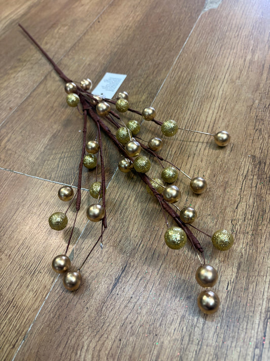 Long stem gold metallic and glittered berry stem