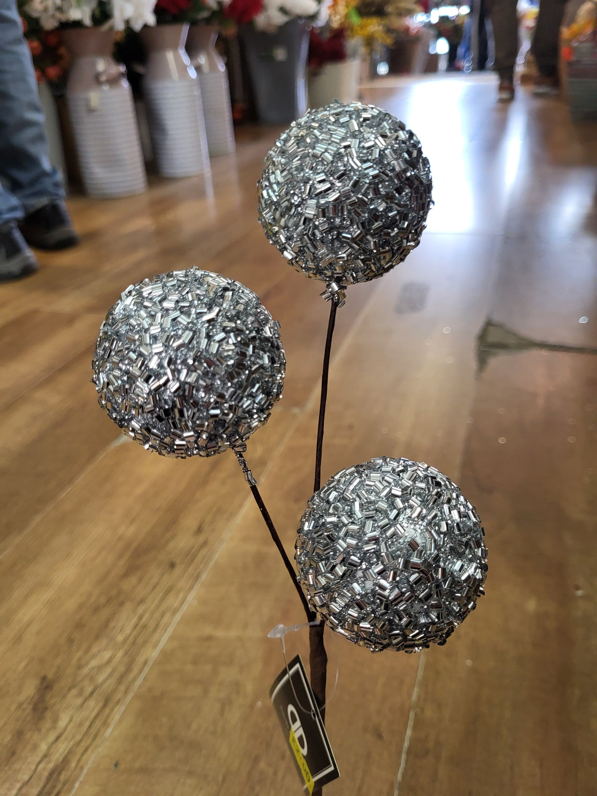 Medium length silver beaded triple bauble stem  image 2
