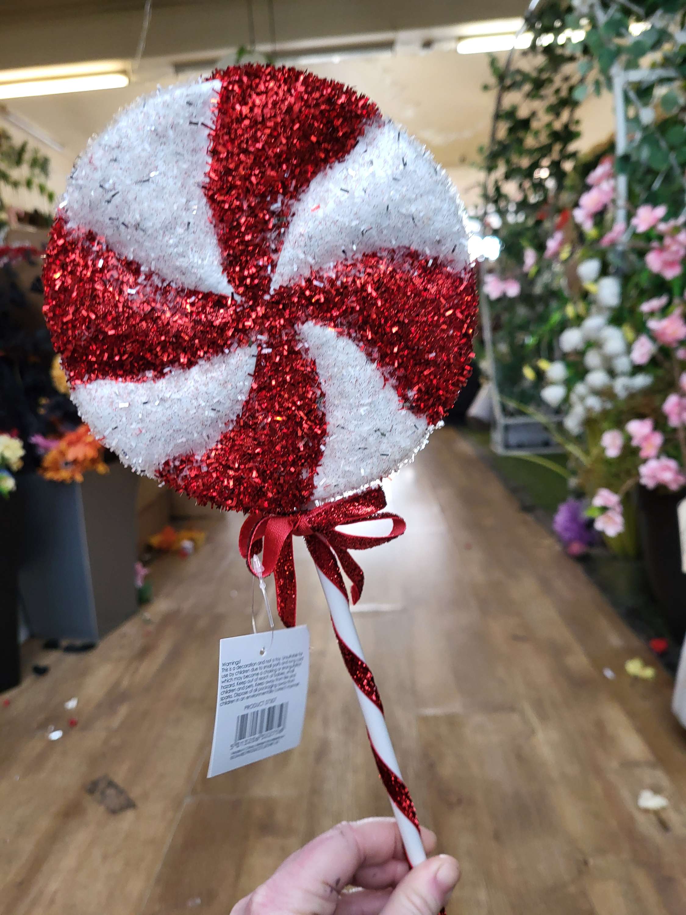 Large red and white sparkly pinwheel lolly pop image 0