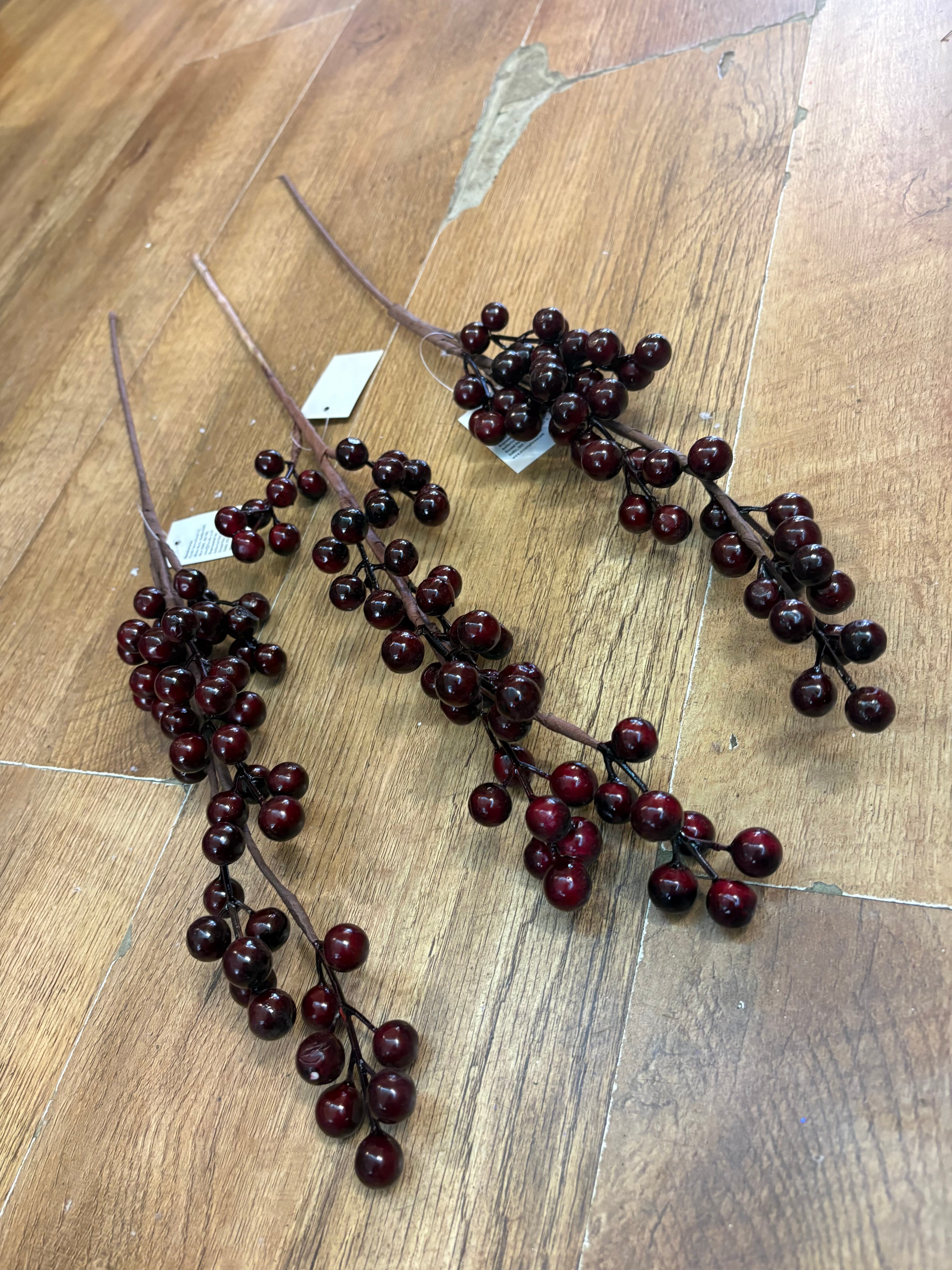 Bundle of 3 dark burgundy berry stems