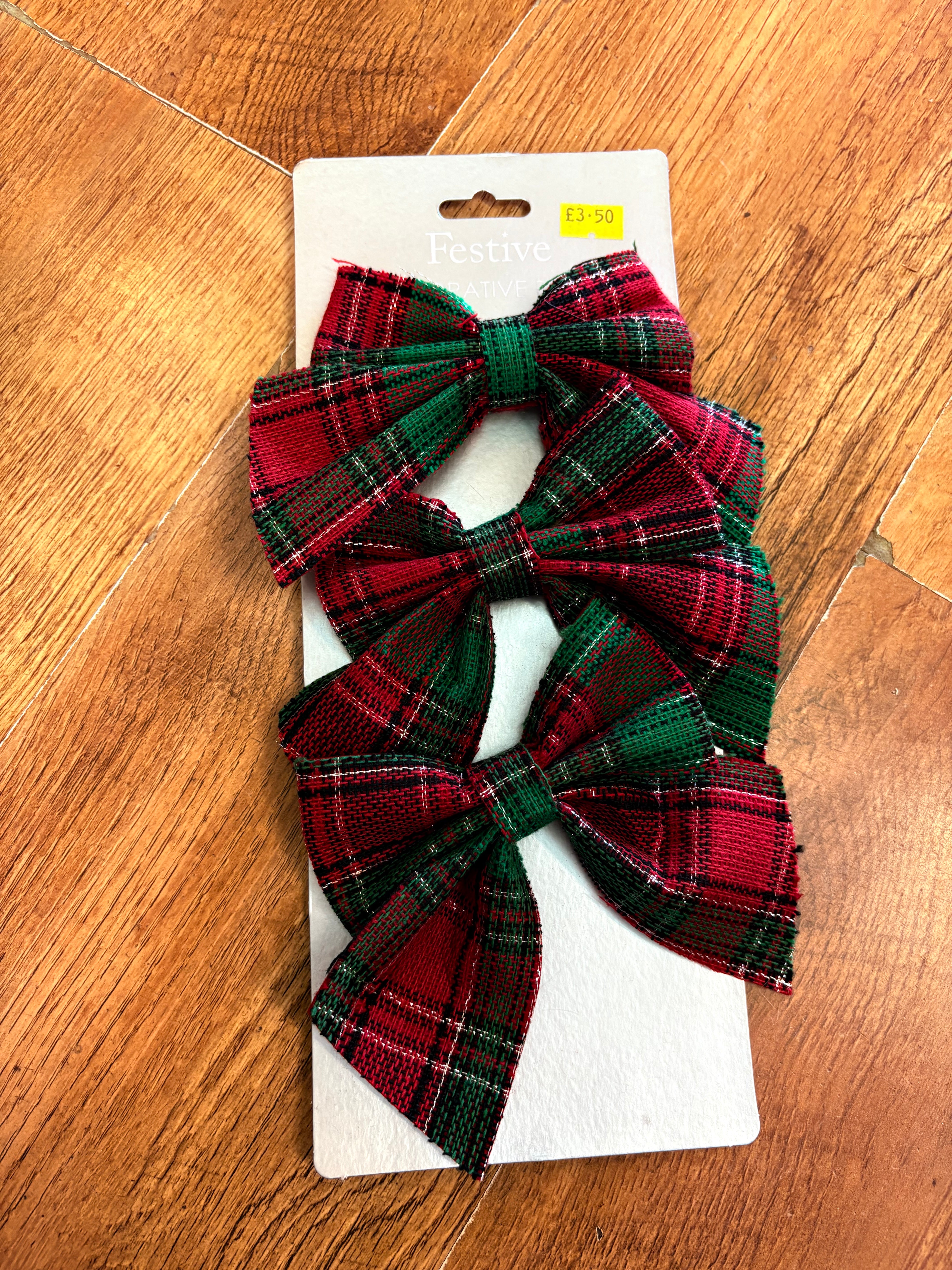 Pack of 3 tie on tartan bows
