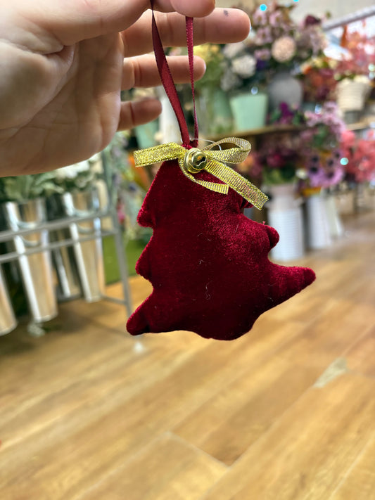 Small hanging burgundy velvet Christmas tree