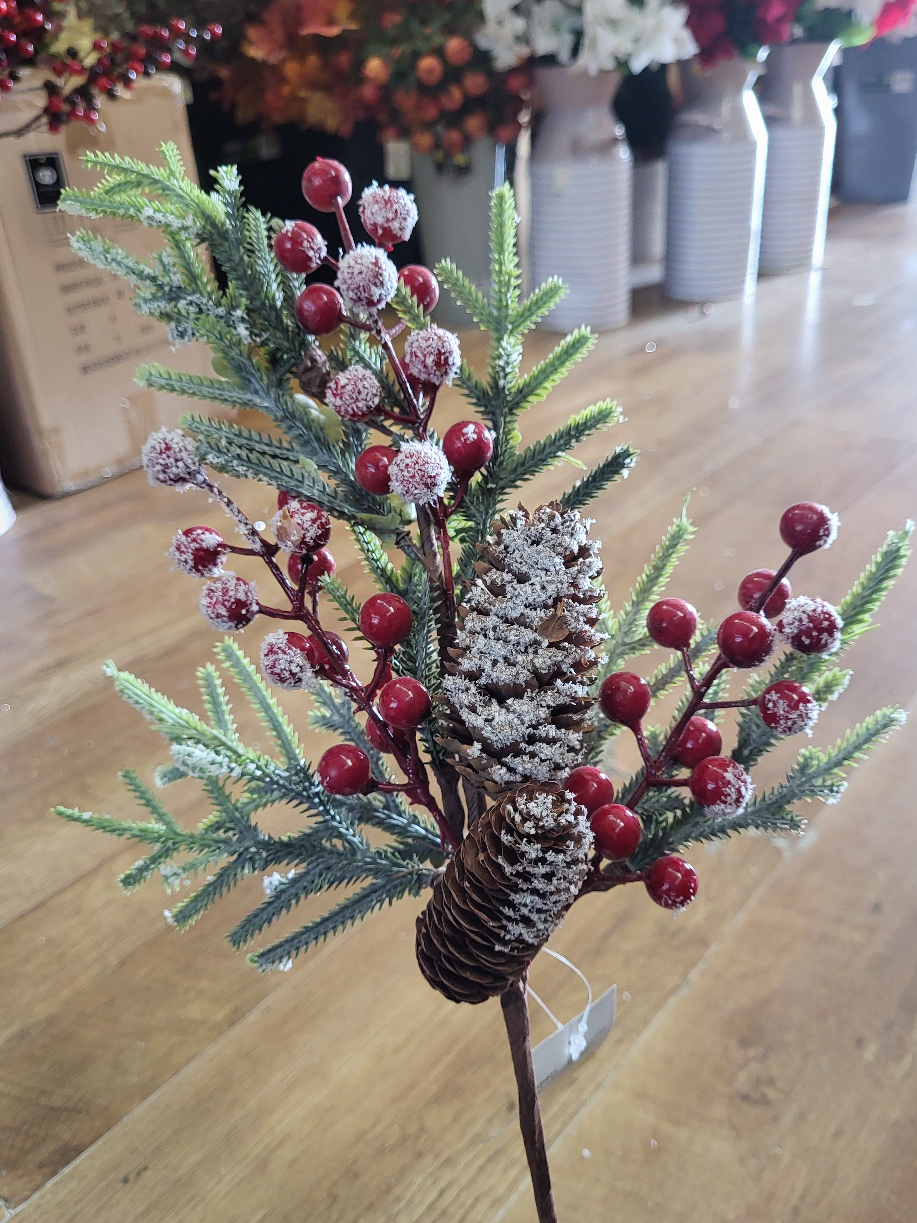 Frosted cones and berries with foliage branch  image 0