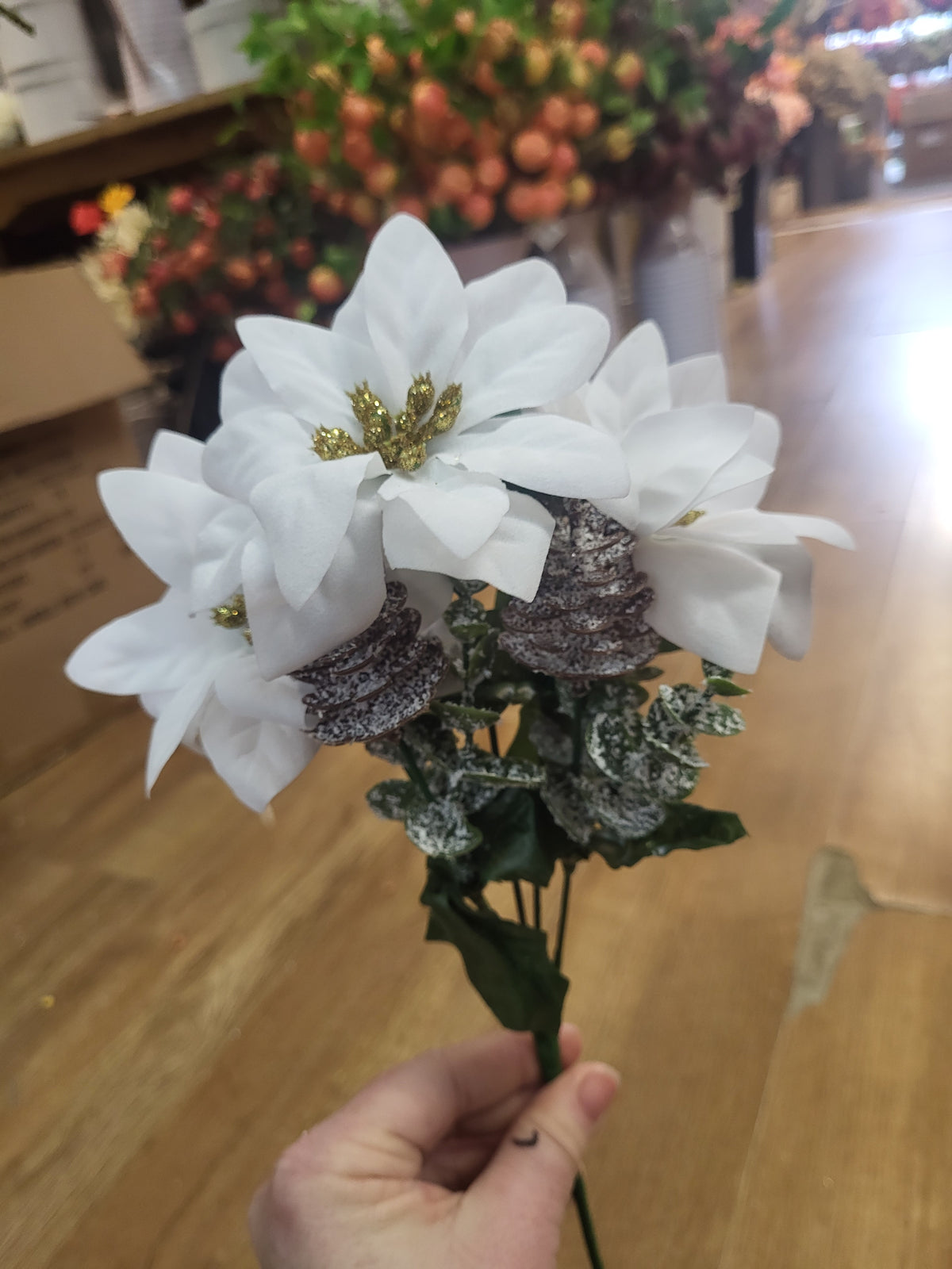 Poinsettia and frosted cone bunch  - 2 colours available image 3