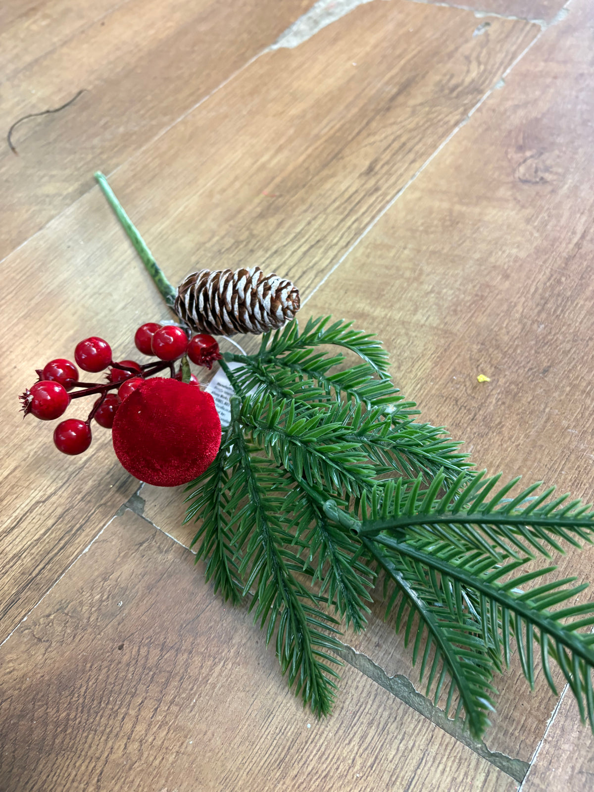 47cm velvet bauble and berry stem