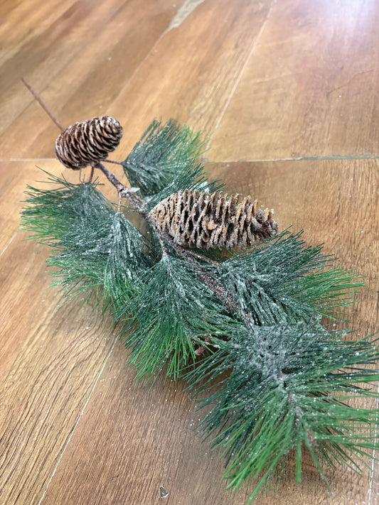 Long stem frosted and glittered winter foliage with cones
