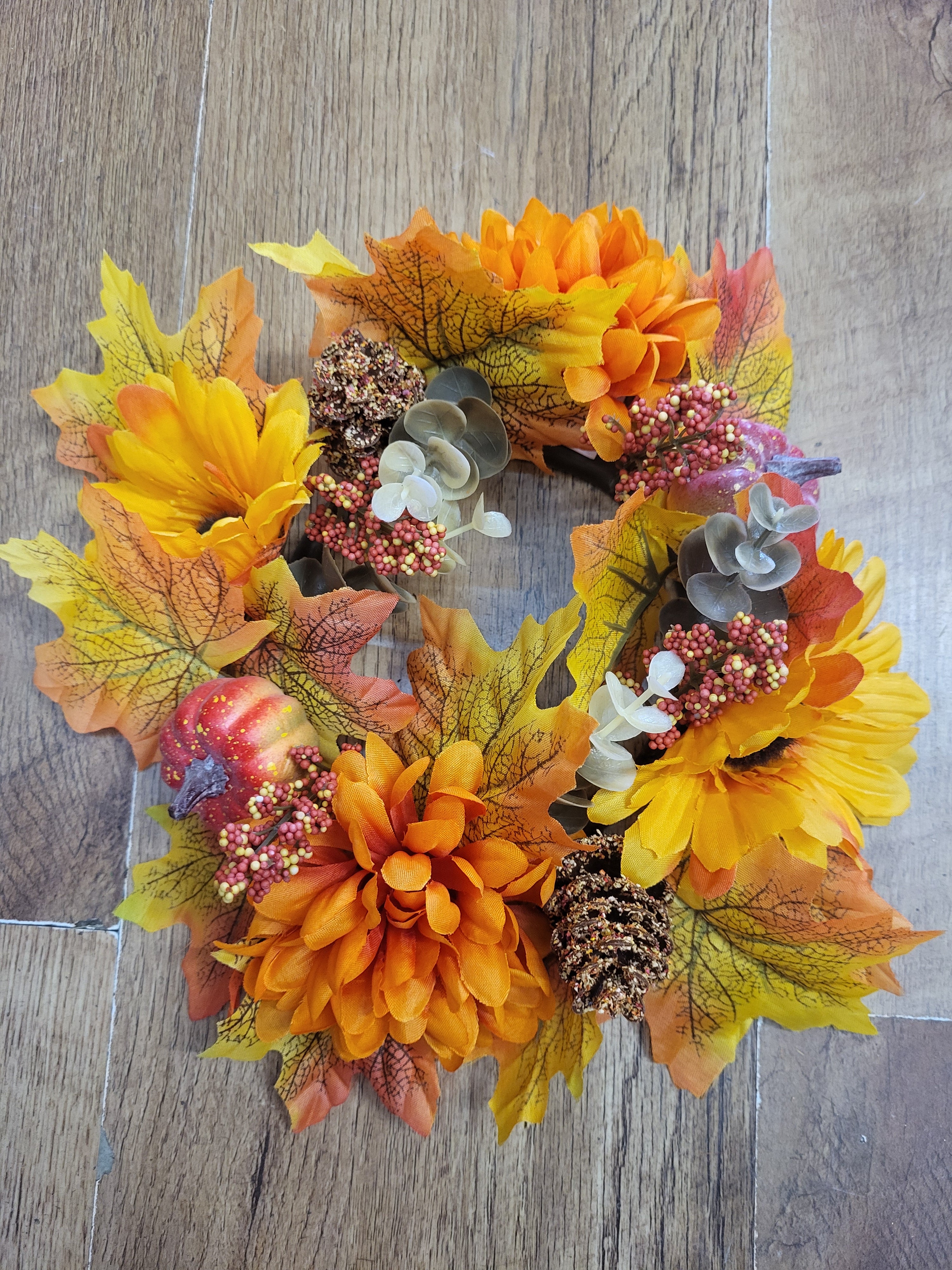 Autumn pumkin/flower/foliage mix candle ring - 2 colours/styles available image 8