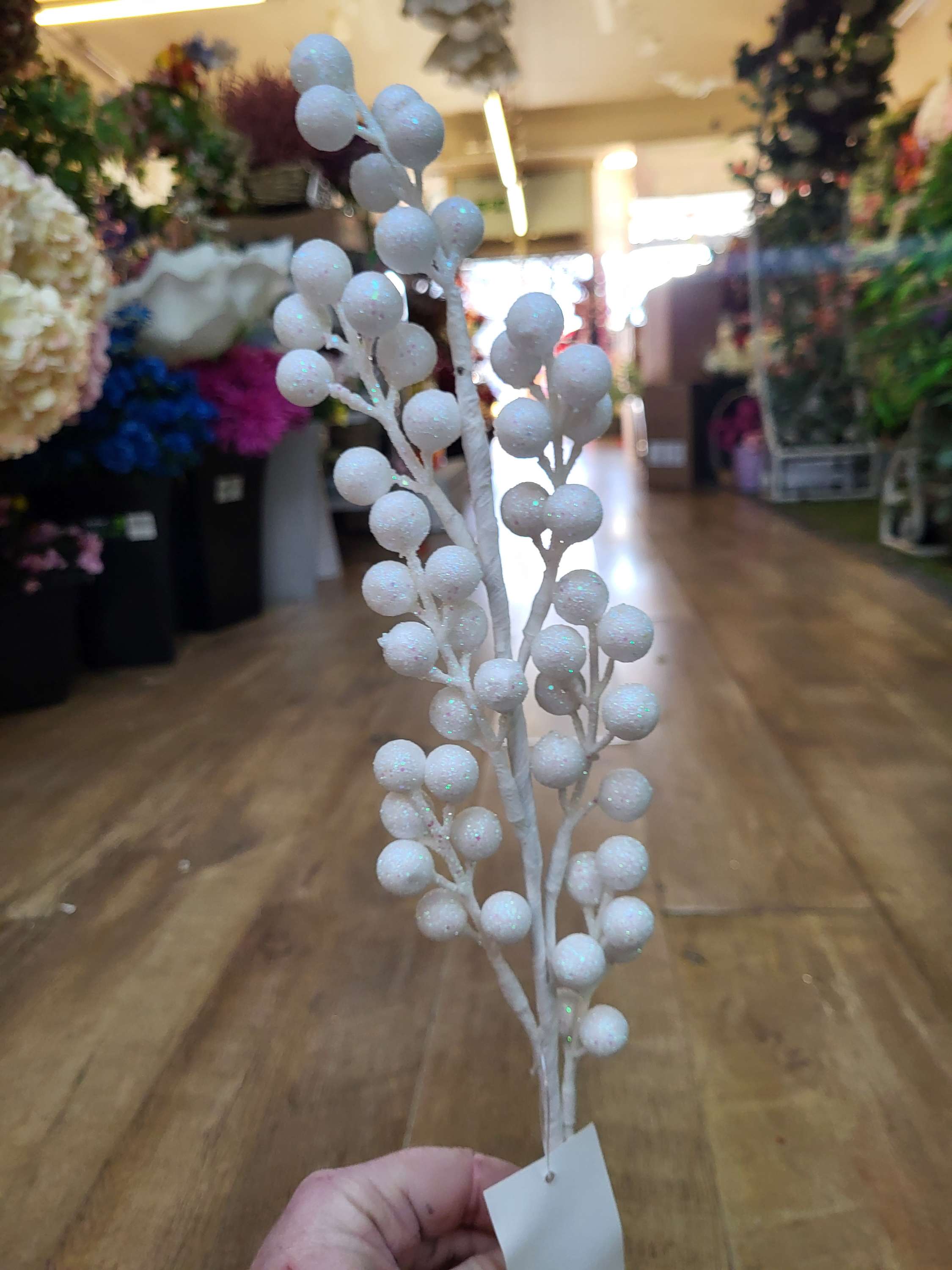 Bundle of 3 glittered white berry stems image 2