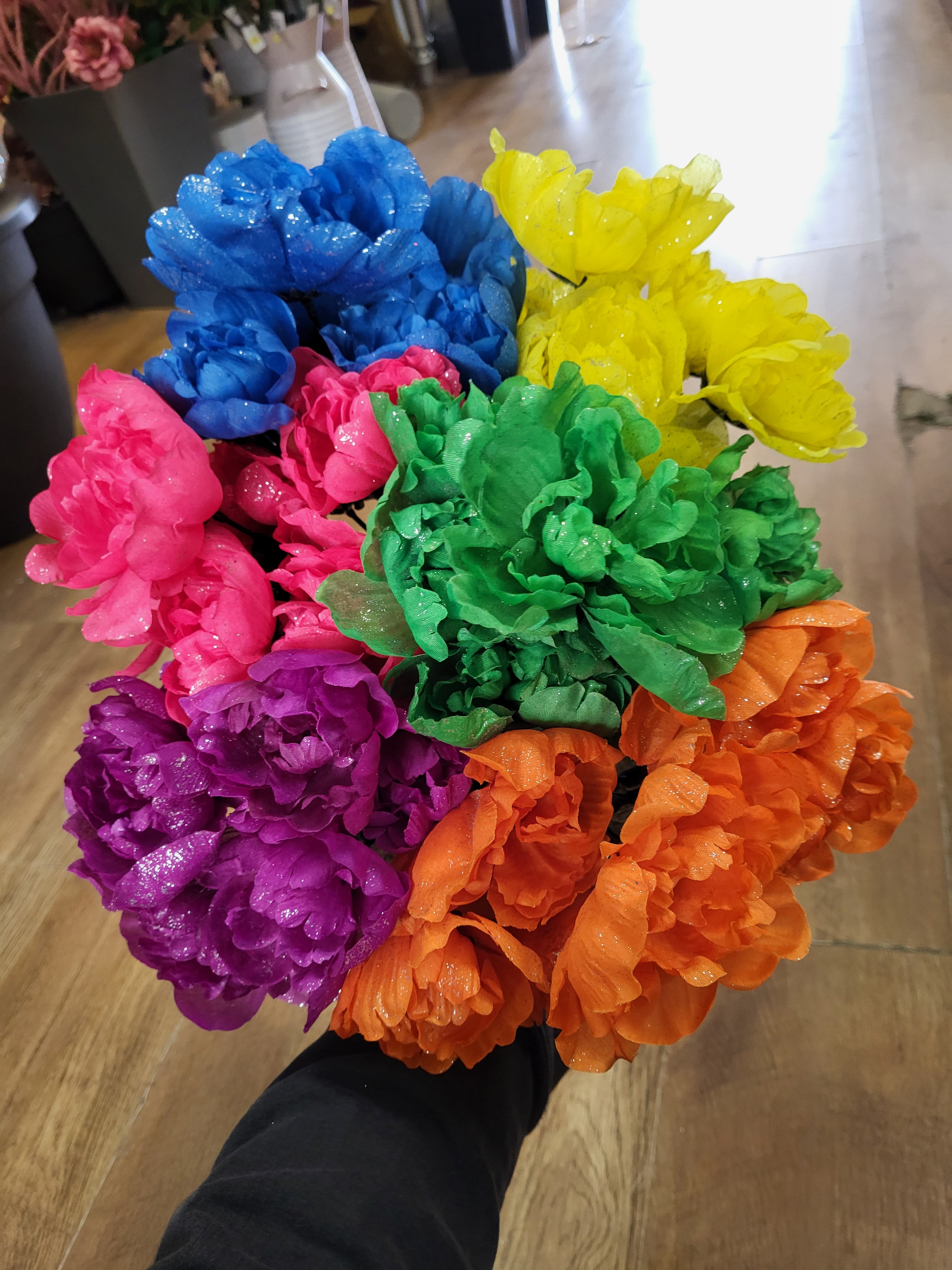Neon Rainbow sparkle peonies - 6 colours available image 2