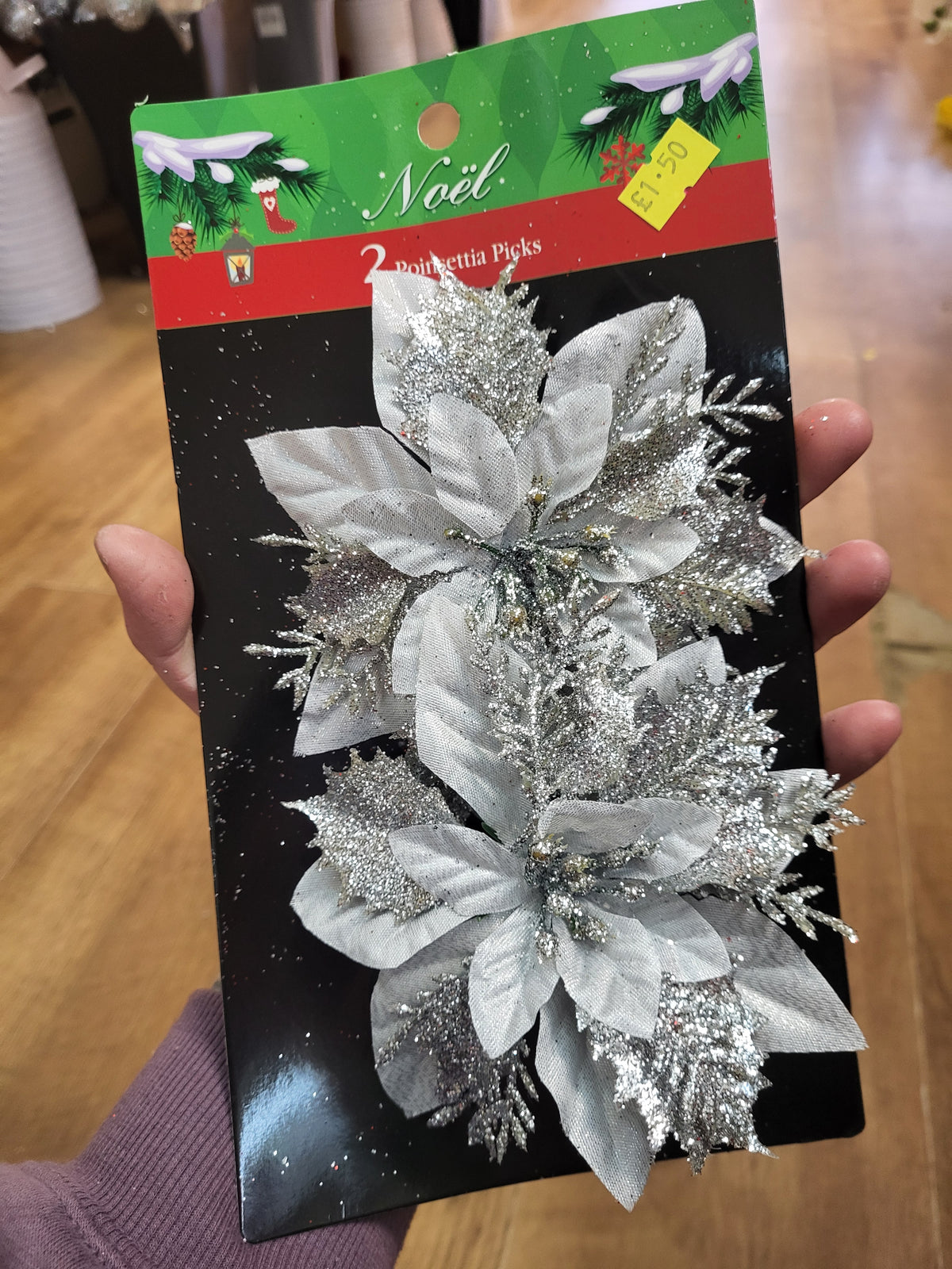 Pack of 2 clip on glittered poinsettias - 3 colours available image 3
