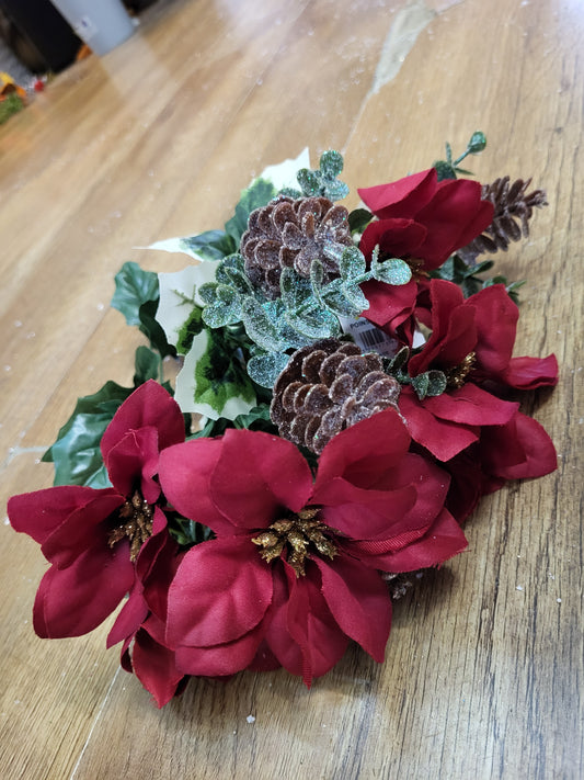 Red poinsettia and frosted cone bunch  image 0