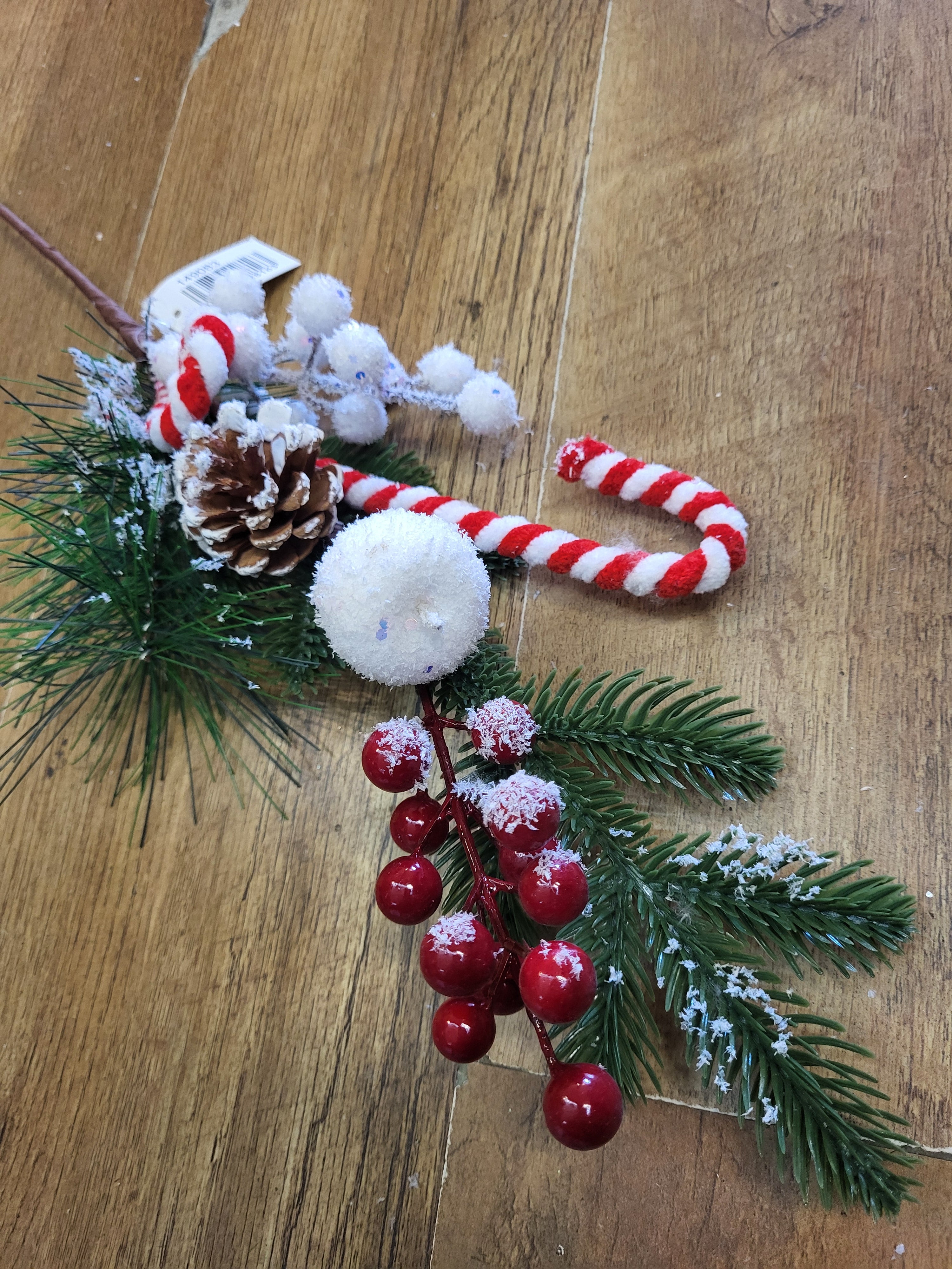 Long stem frosted Christmas spray with candy canes image 7