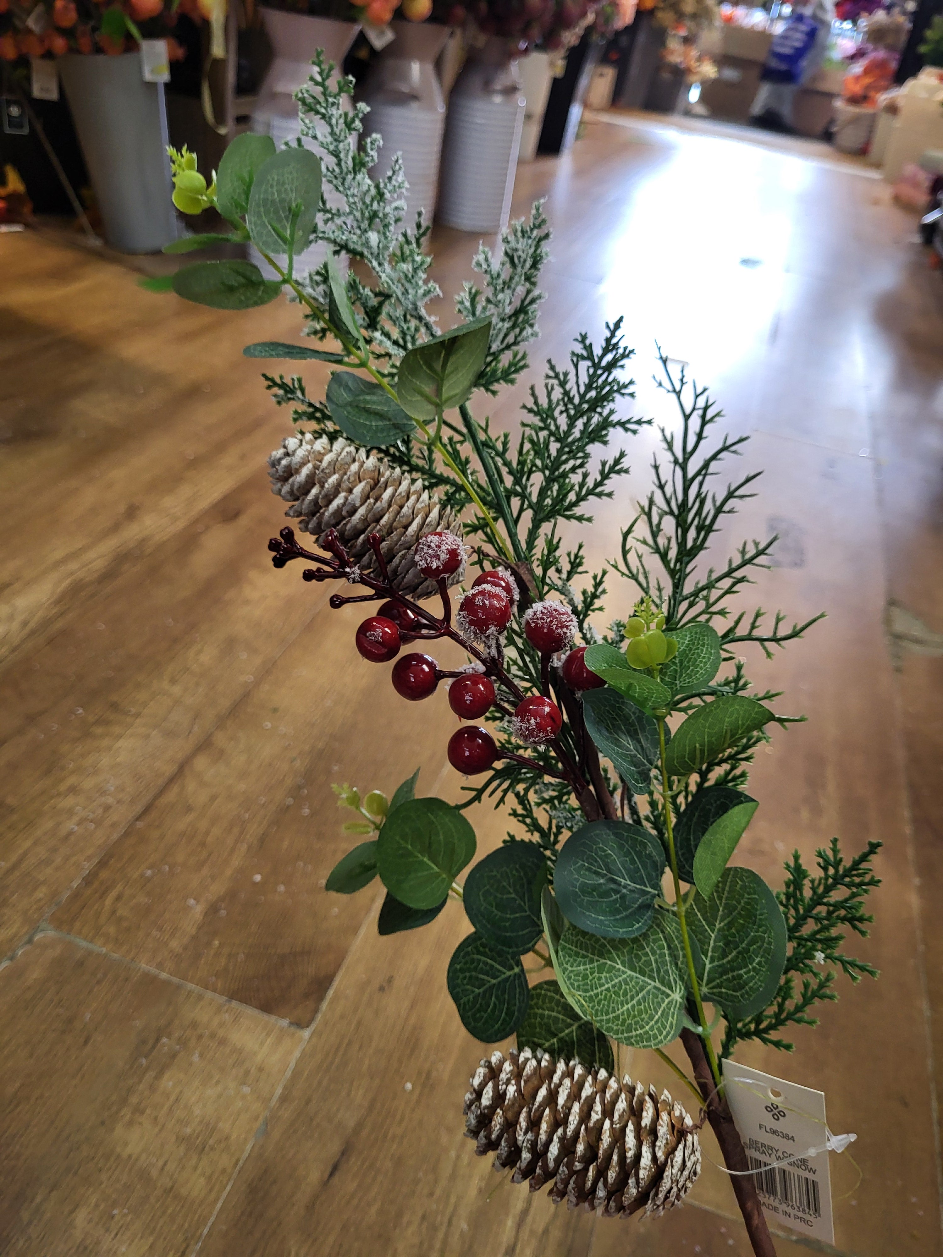 73cm Long stem snowy cones, berries and foliage image 2
