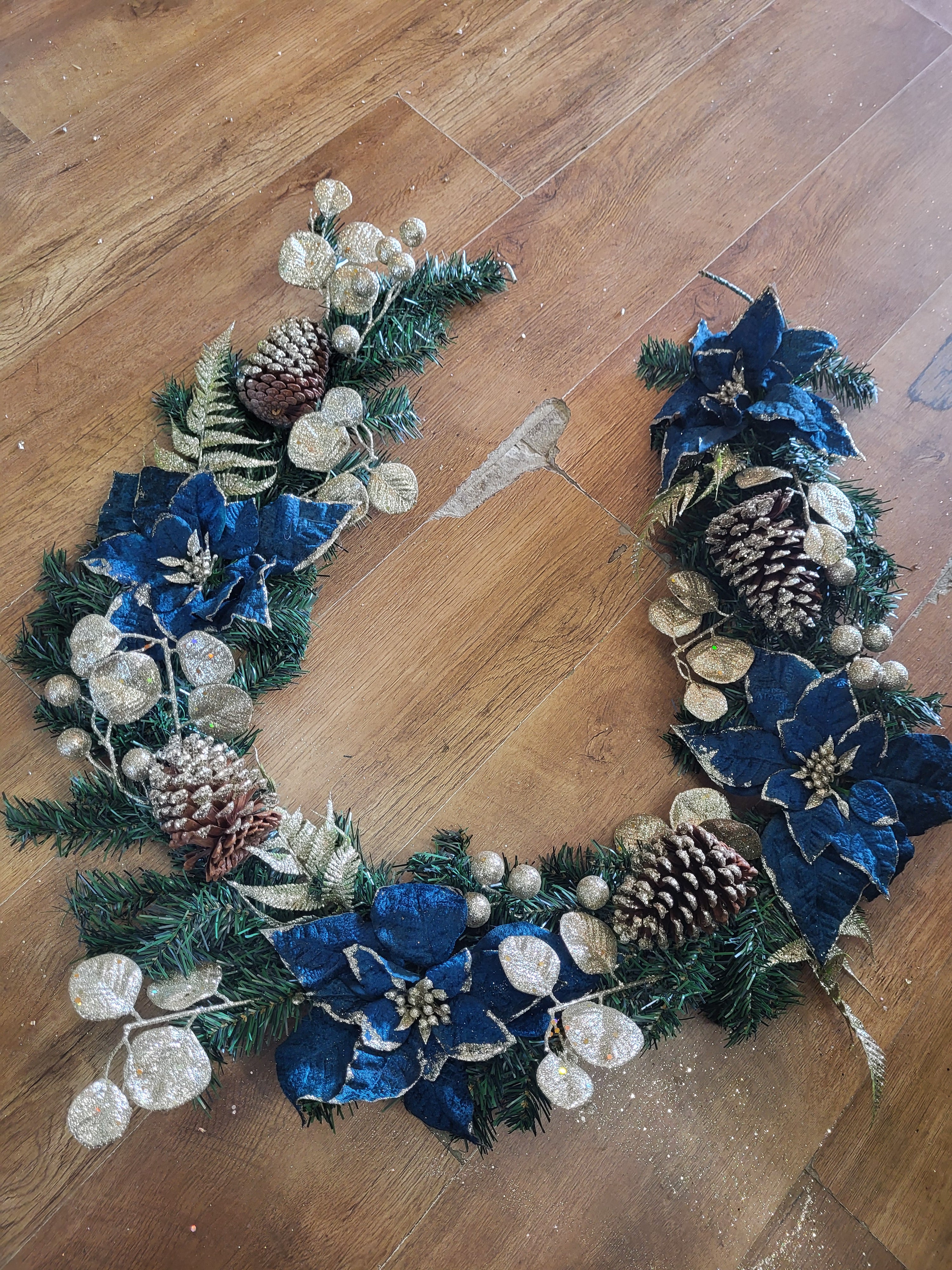 6ft Luxury garland - velvet Teal Poinsettia and  champagne gold berries/foliage image 0