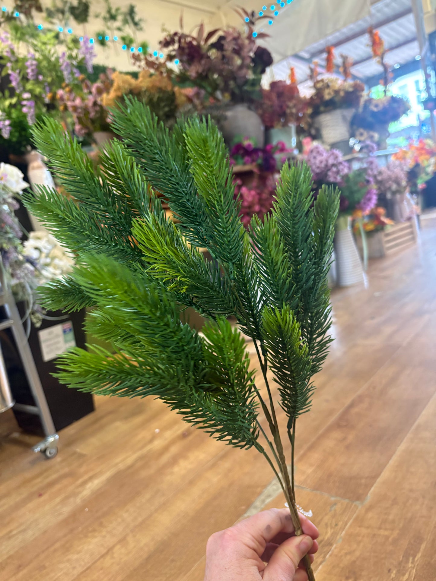 Long stem green winter spruce spray