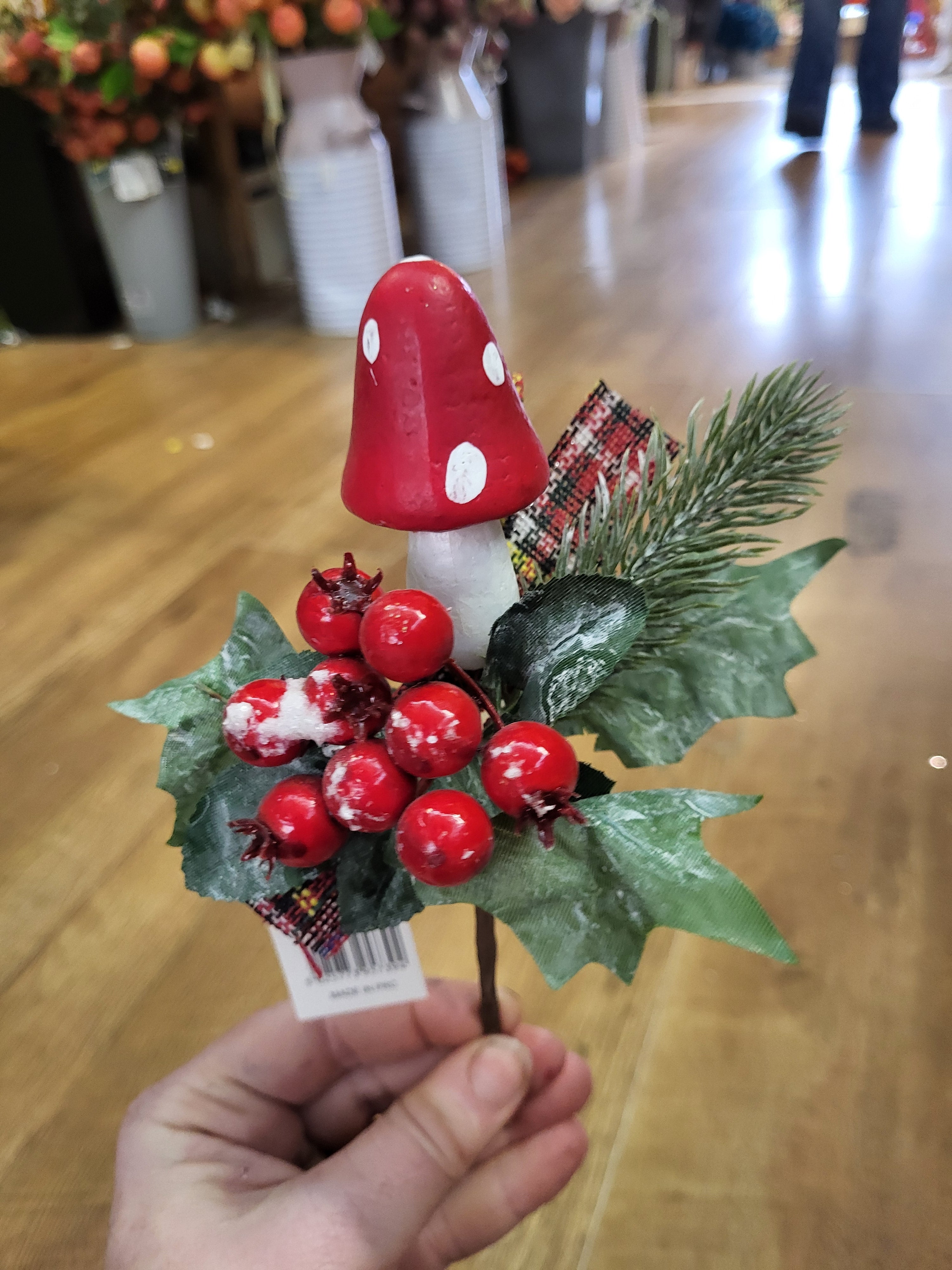 Toadstool and tartan ribbon pick image 0