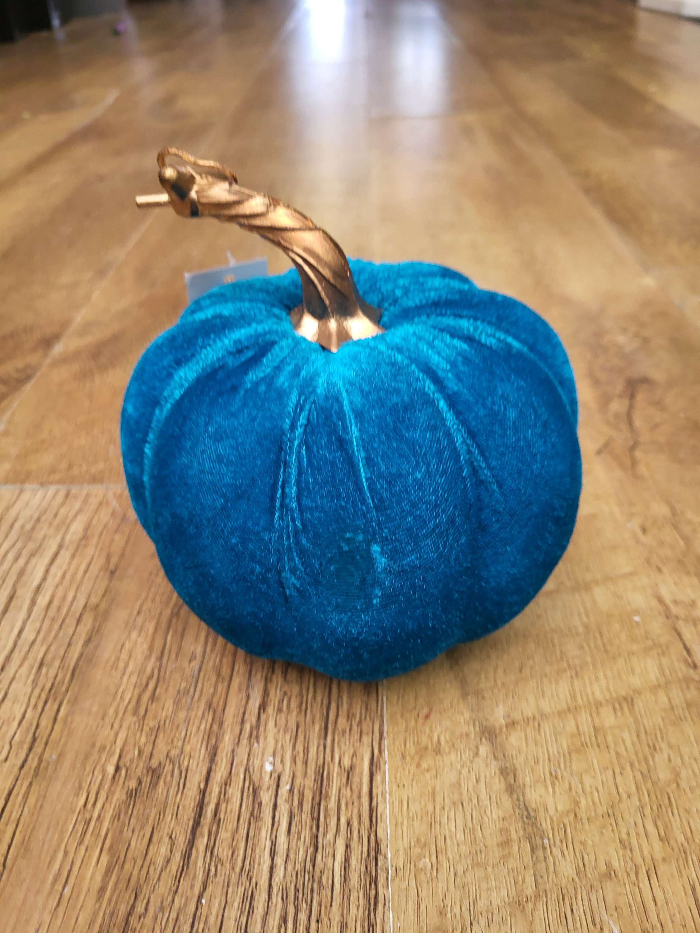 Medium 15cm teal blue velvet pumpkin image 1