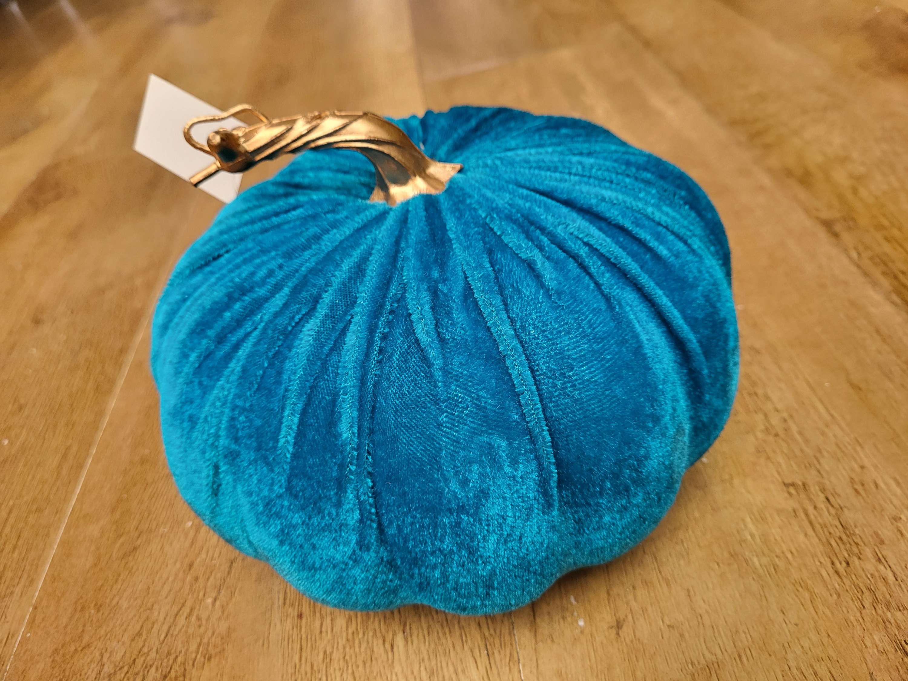 Large 19cm teal blue velvet pumpkin image 0
