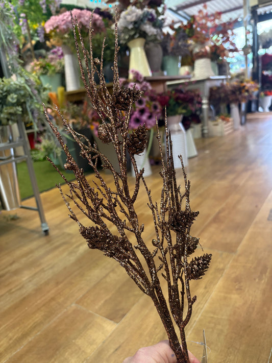 71cm brown glitter twig and cone branch