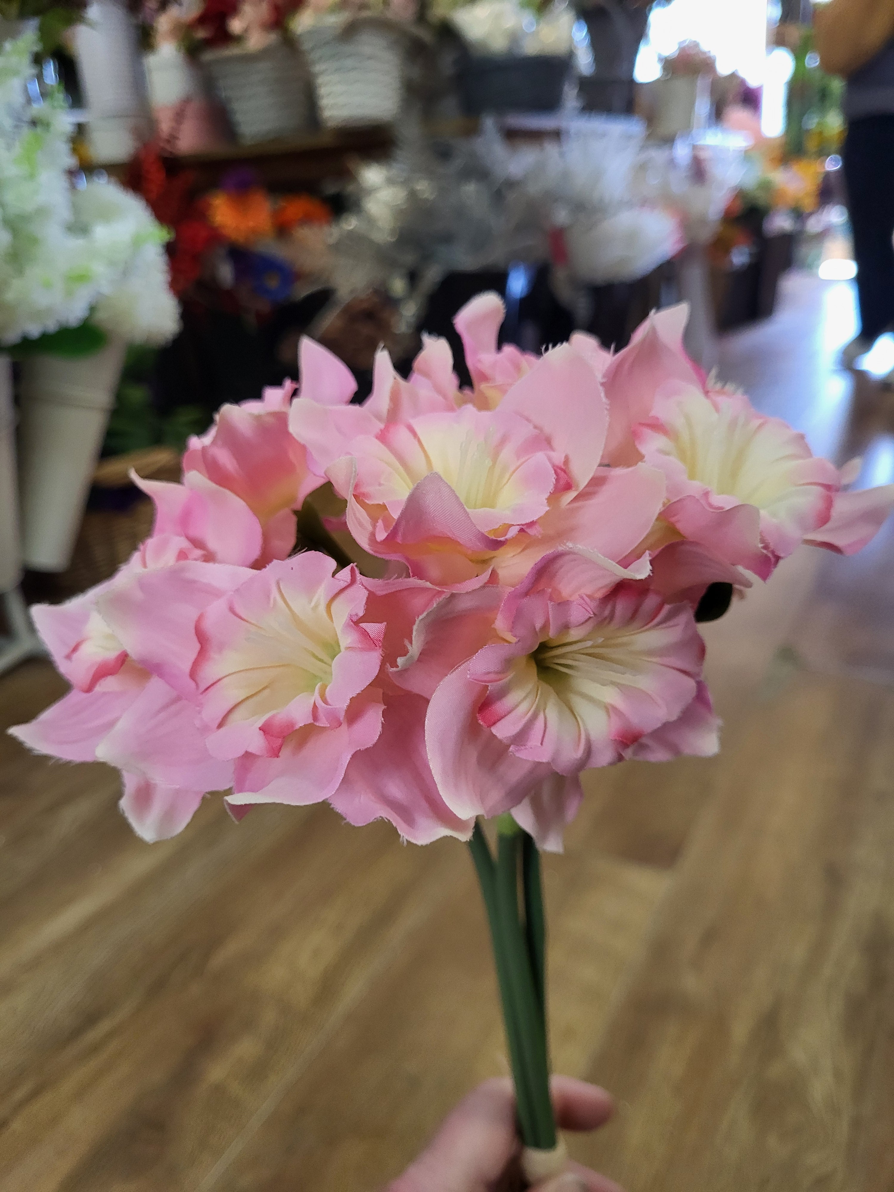 Hand tied long stem pink daffodils  image 1
