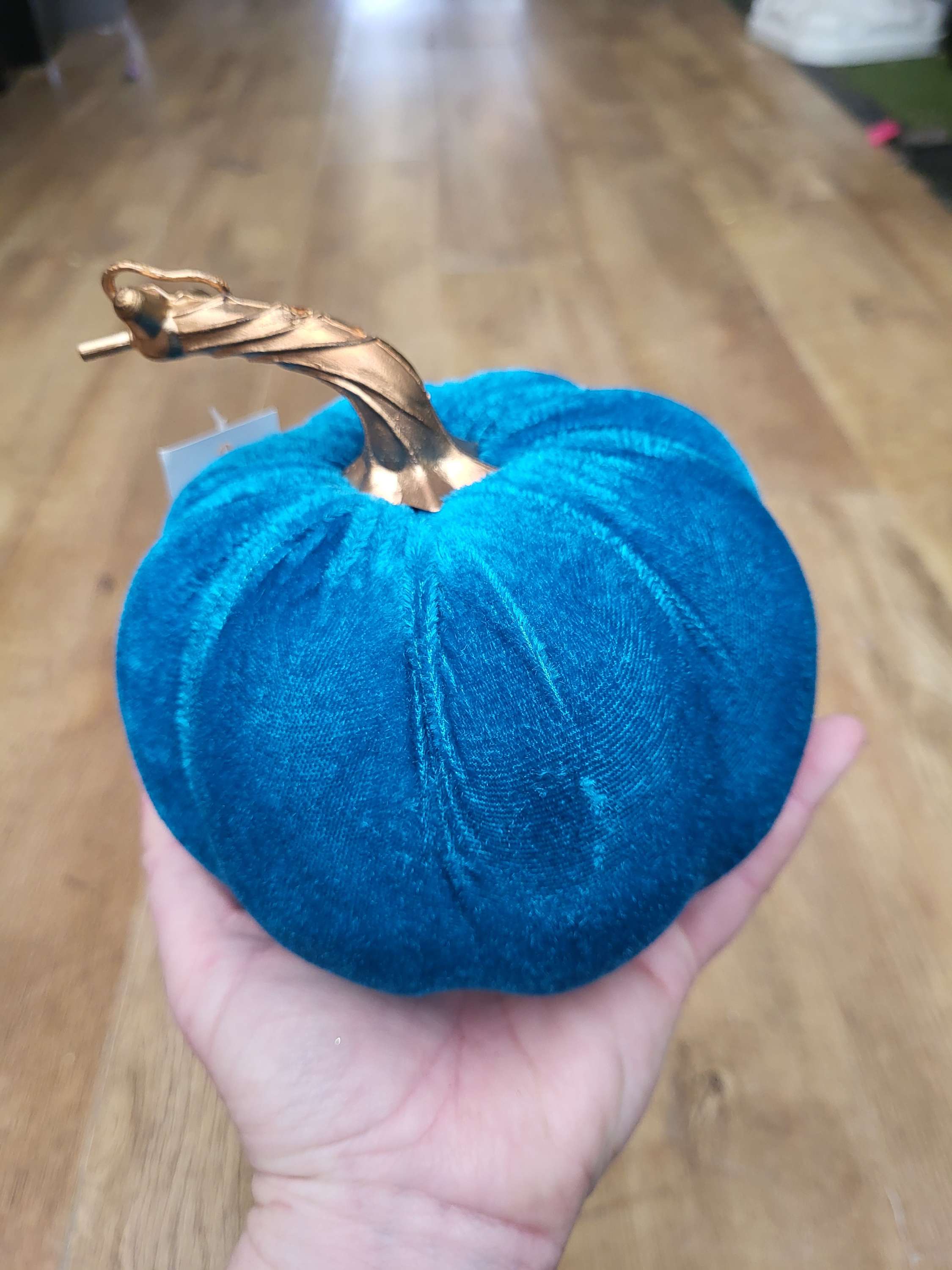 Medium 15cm teal blue velvet pumpkin image 2