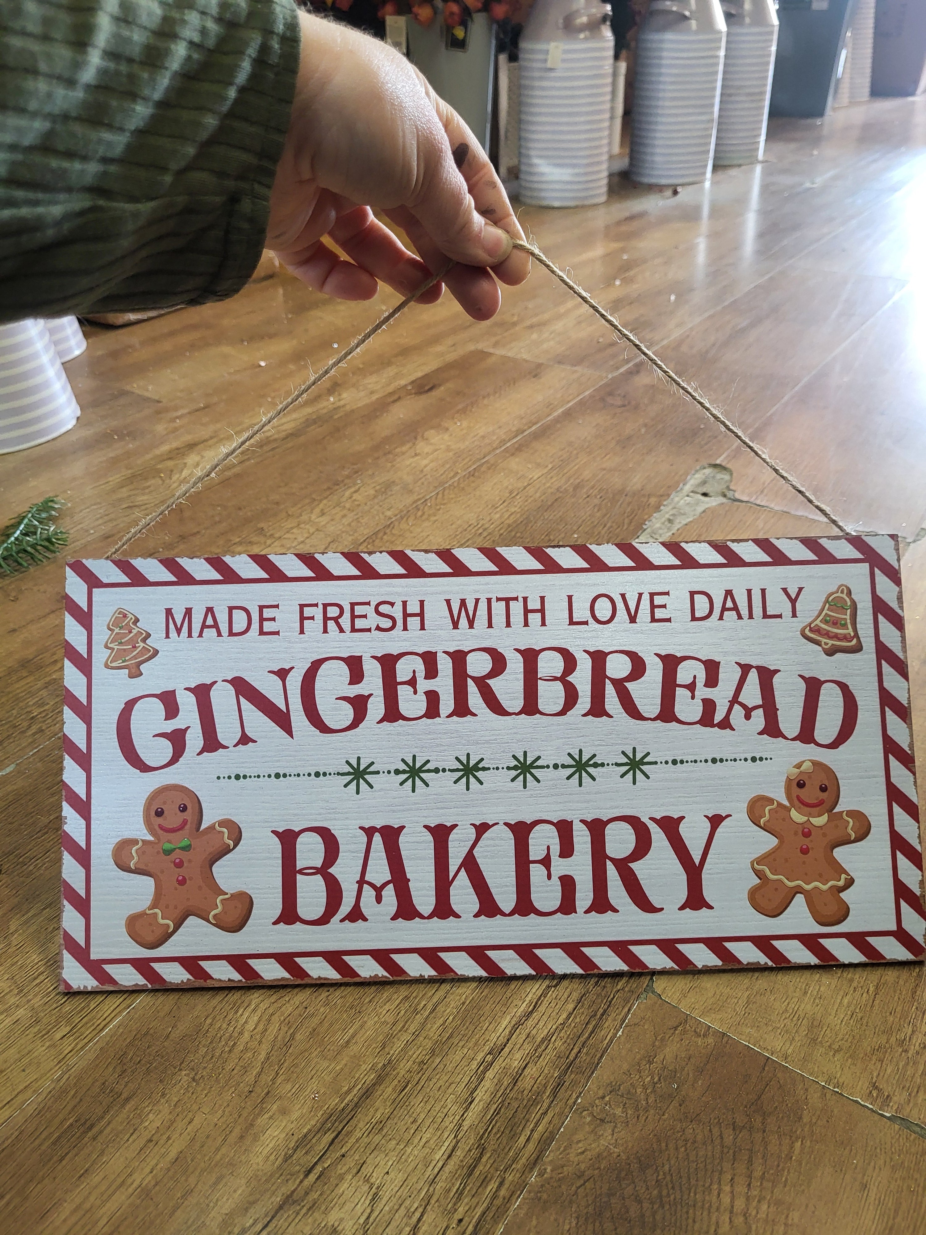 40cm x 20cm hanging wooden gingerbread bakery sign image 2