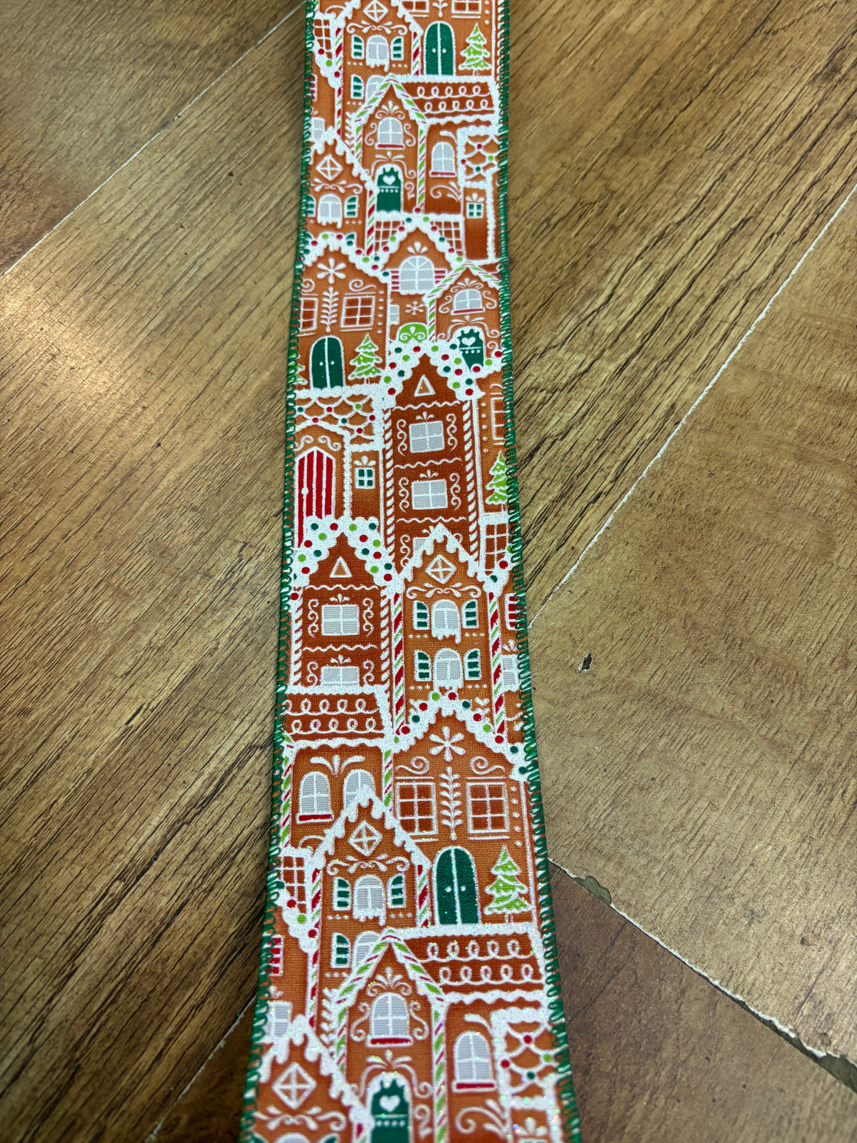 2.5 inch gingerbread house wired ribbon - 10 metres