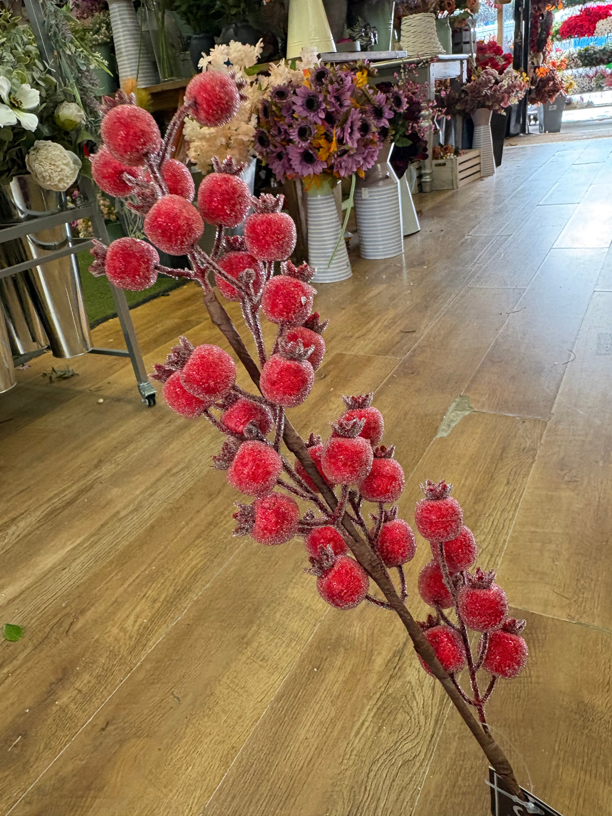 Long stem frosted rose hip stem