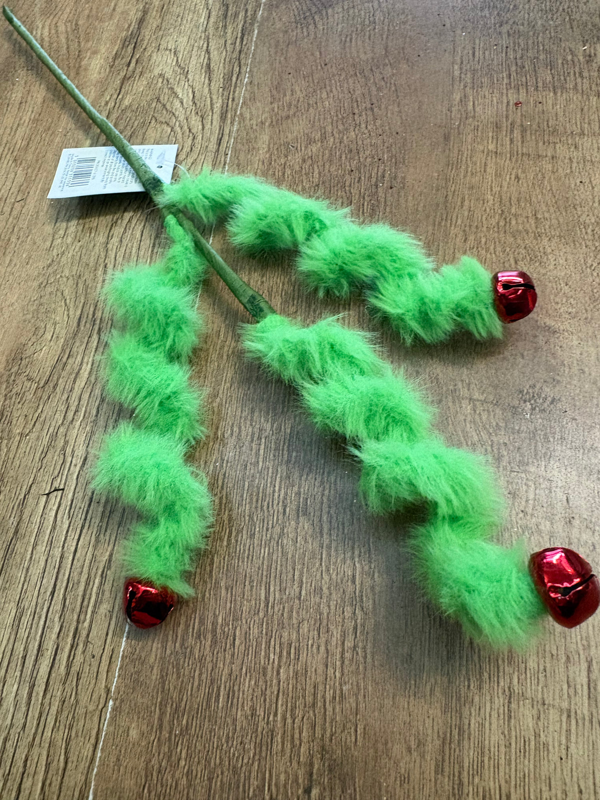 Fluffy green twirly stem with red bells