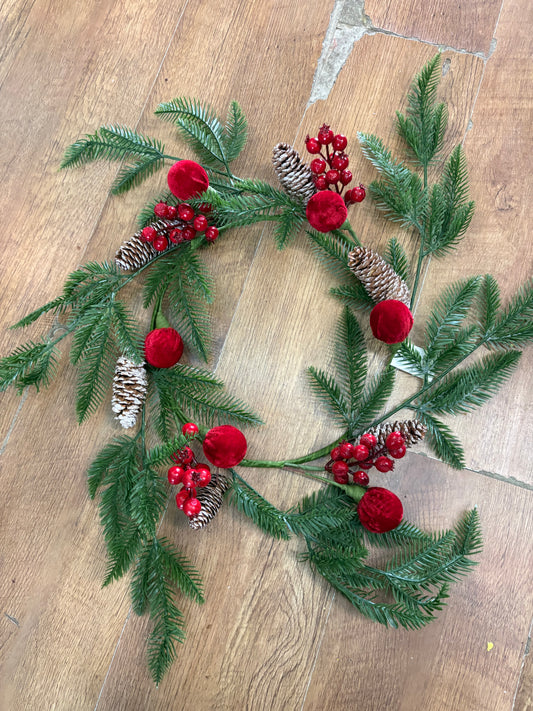 45cm velvet bauble and berry wreath