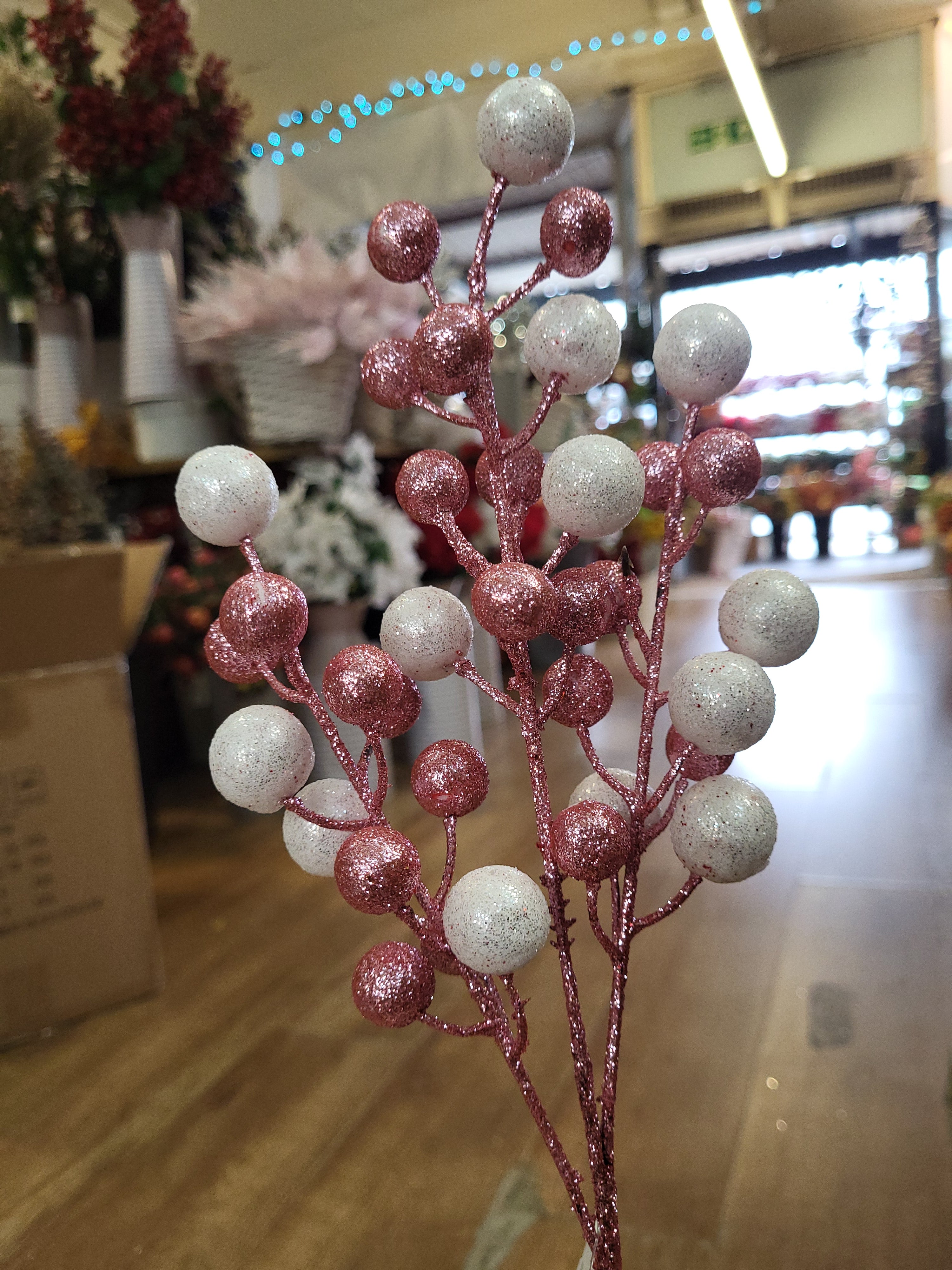 36cm pink and white glitter ball stem image 0