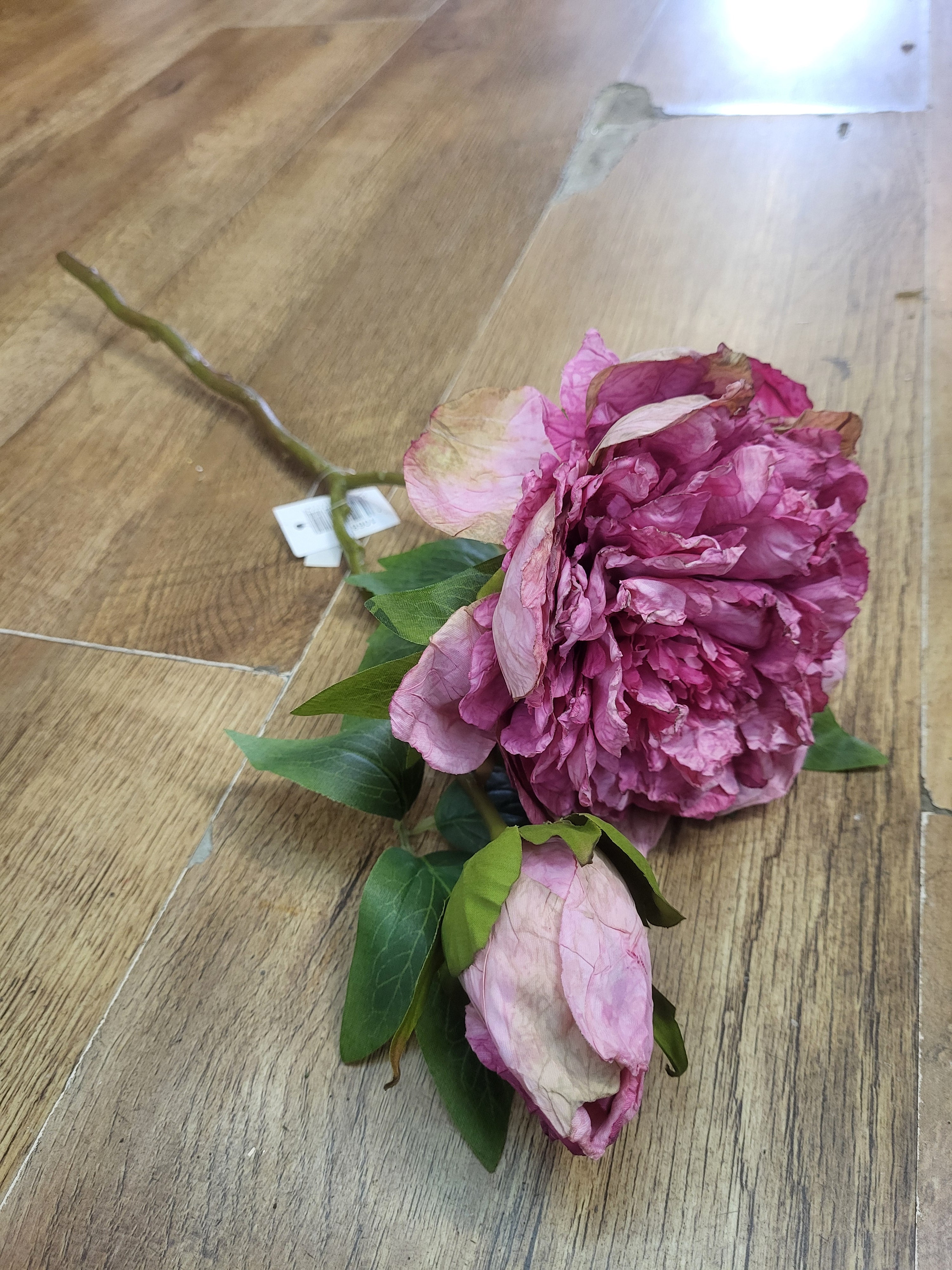 52cm dried inspired pink open peony stem image 1