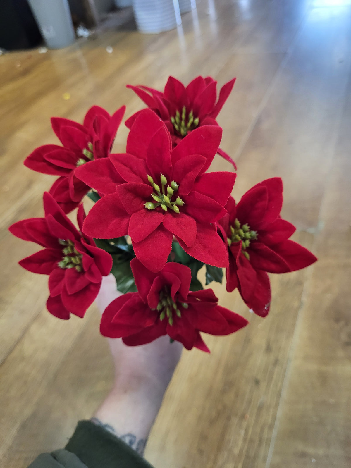 Velvet small head poinsettia bunch  image 0