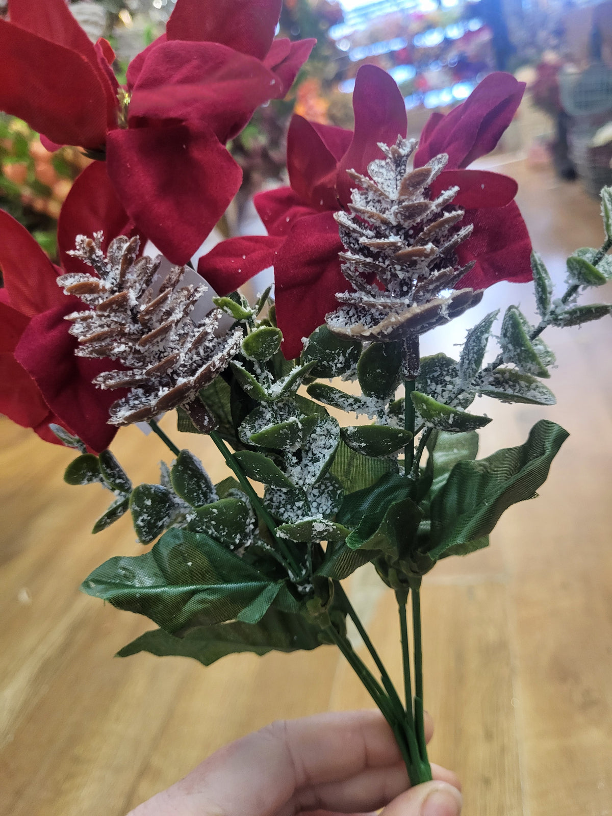 Poinsettia and frosted cone bunch  - 2 colours available image 5