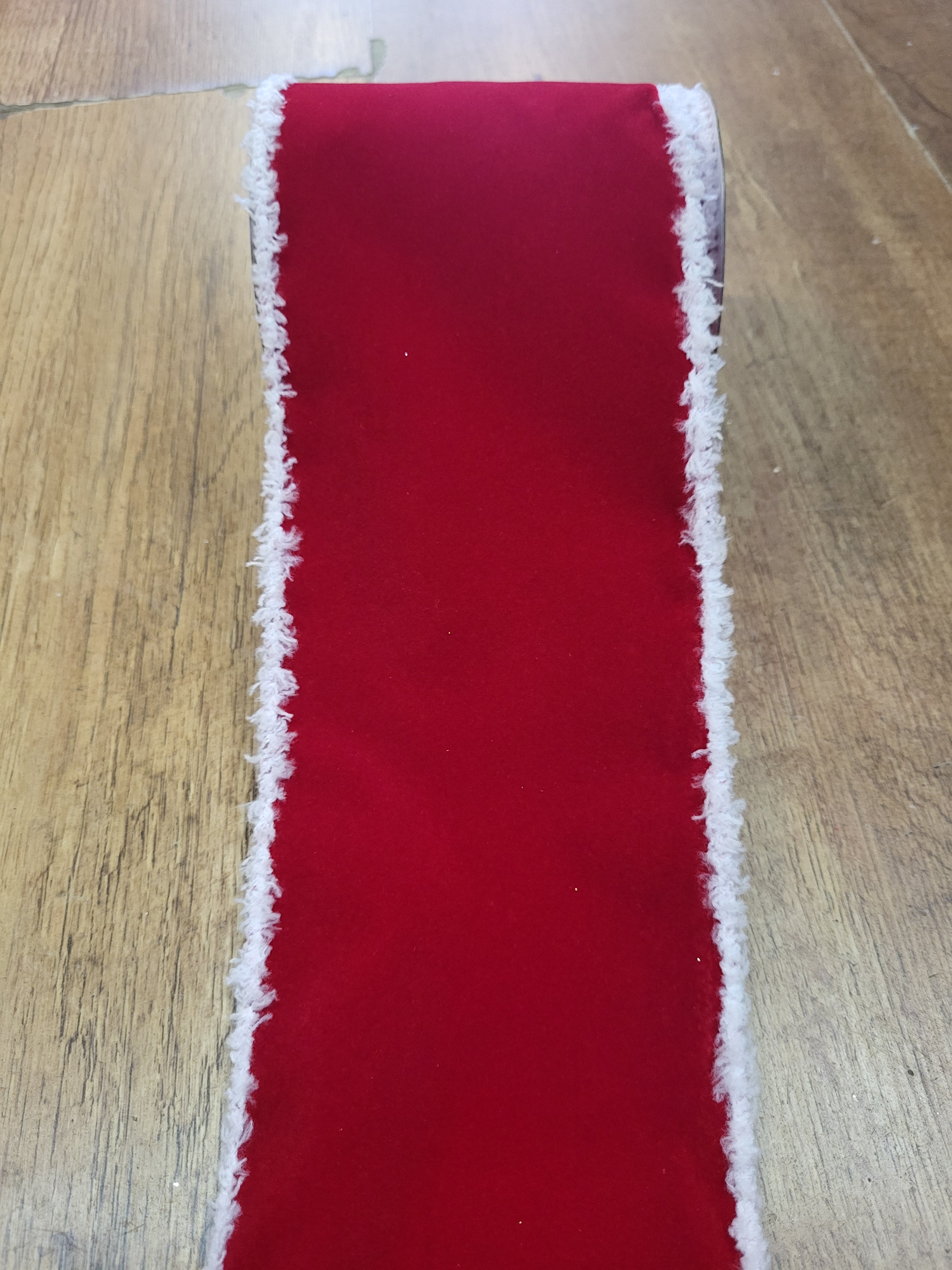 2.7m approx. roll of 10cm wide red velvet and chenille edge ribbon image 0